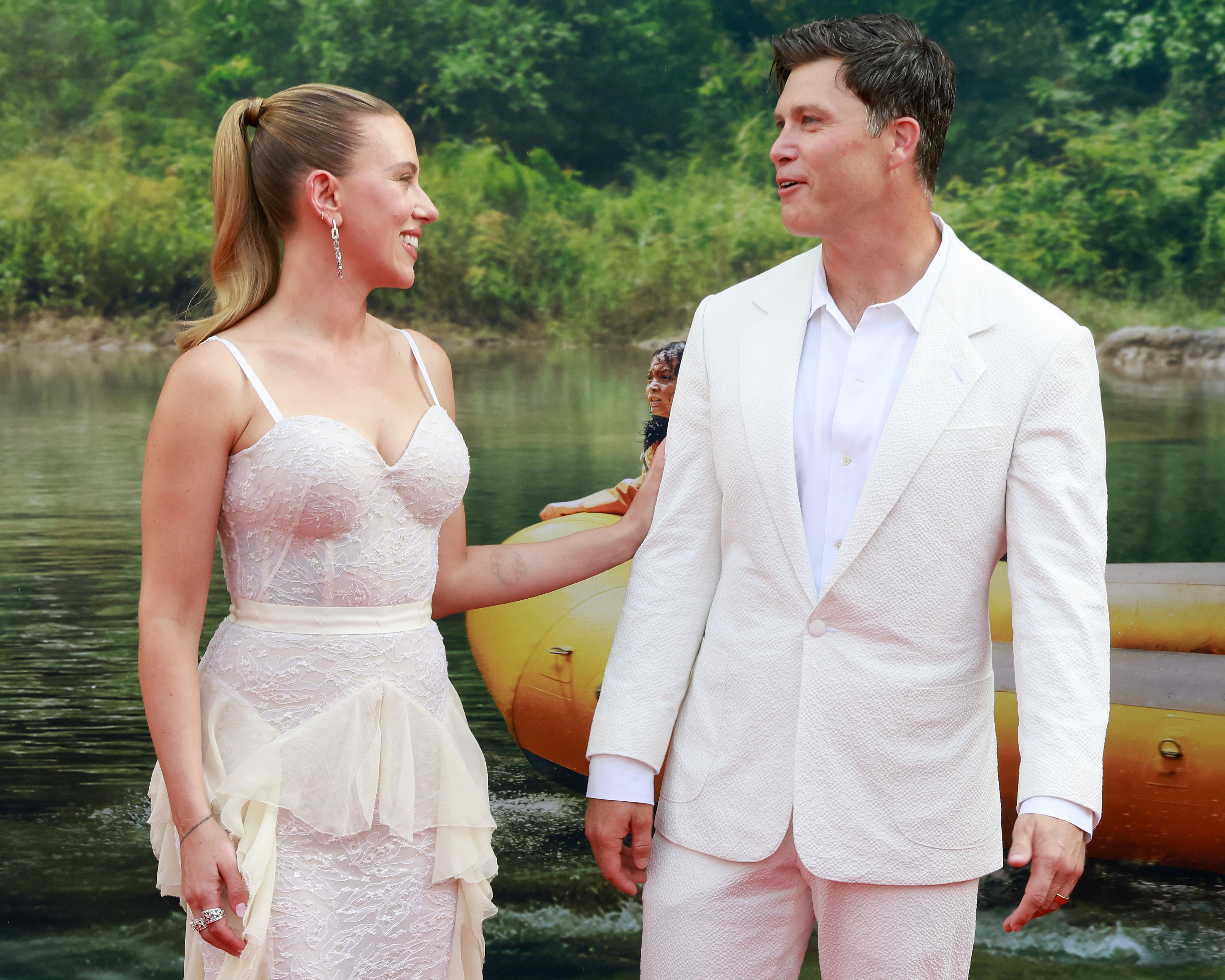 Scarlett Johansson and Colin Jost attend the "Jurassic World Rebirth" New York premiere at Lincoln Center on June 23, 2025 in New York City. | Source: Getty Images