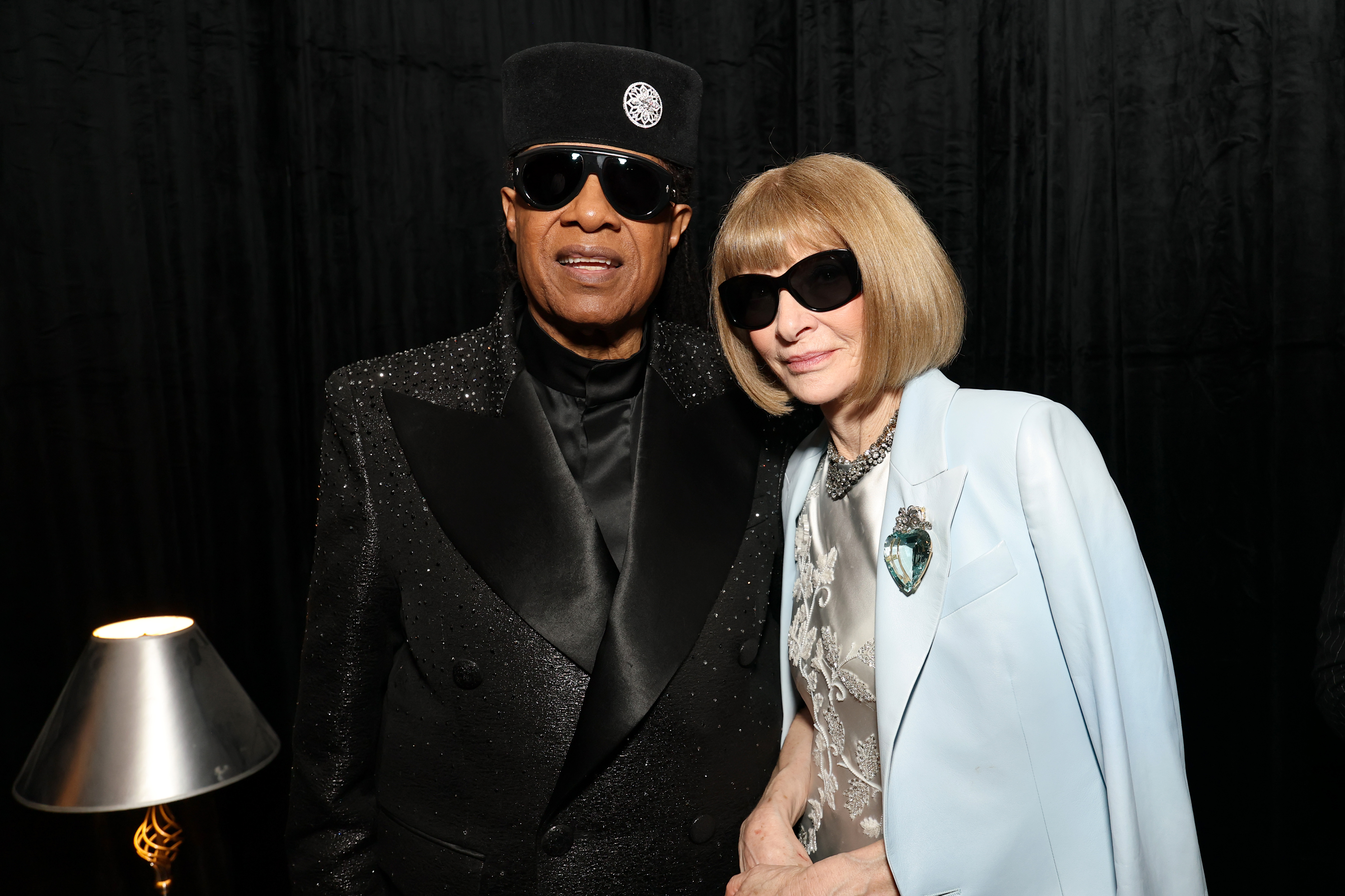 Stevie Wonder and Anna Wintour pose at the 2025 Met Gala Celebrating "Superfine: Tailoring Black Style" at Metropolitan Museum of Art on May 5, 2025, in New York City. | Source: Getty Images