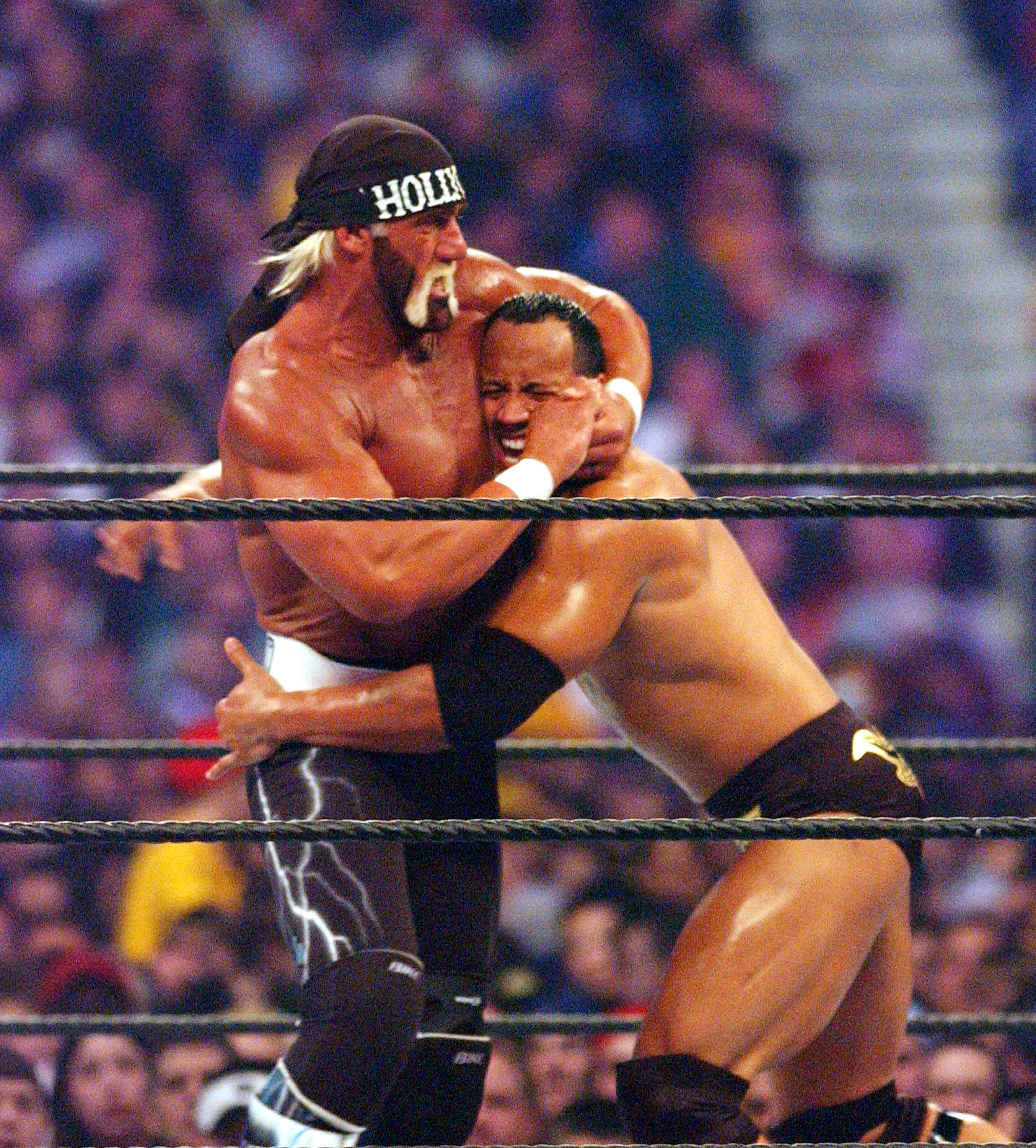 Hollywood Hulk Hogan and The Rock at Wrestlemania X8 on March 17, 2002. | Source: Getty Images