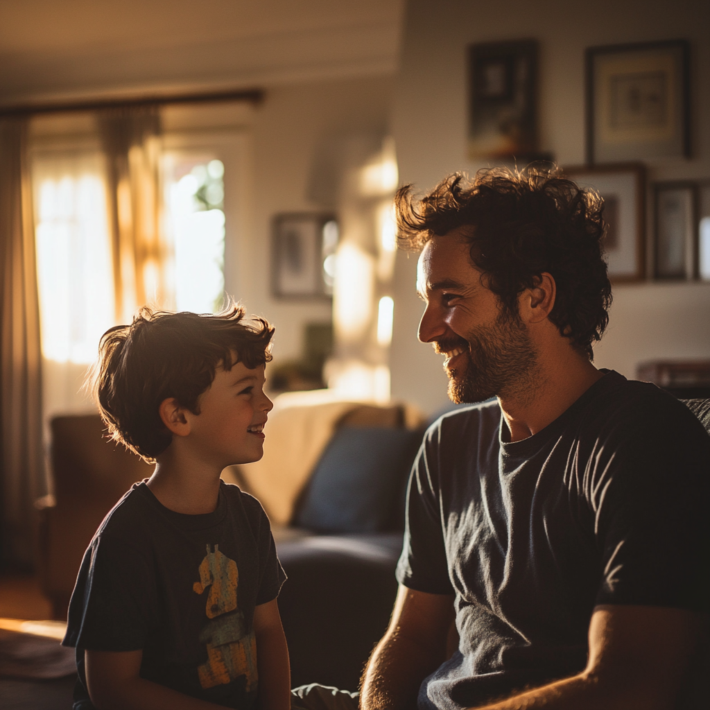 A smiling boy talking to a man | Source: Midjourney