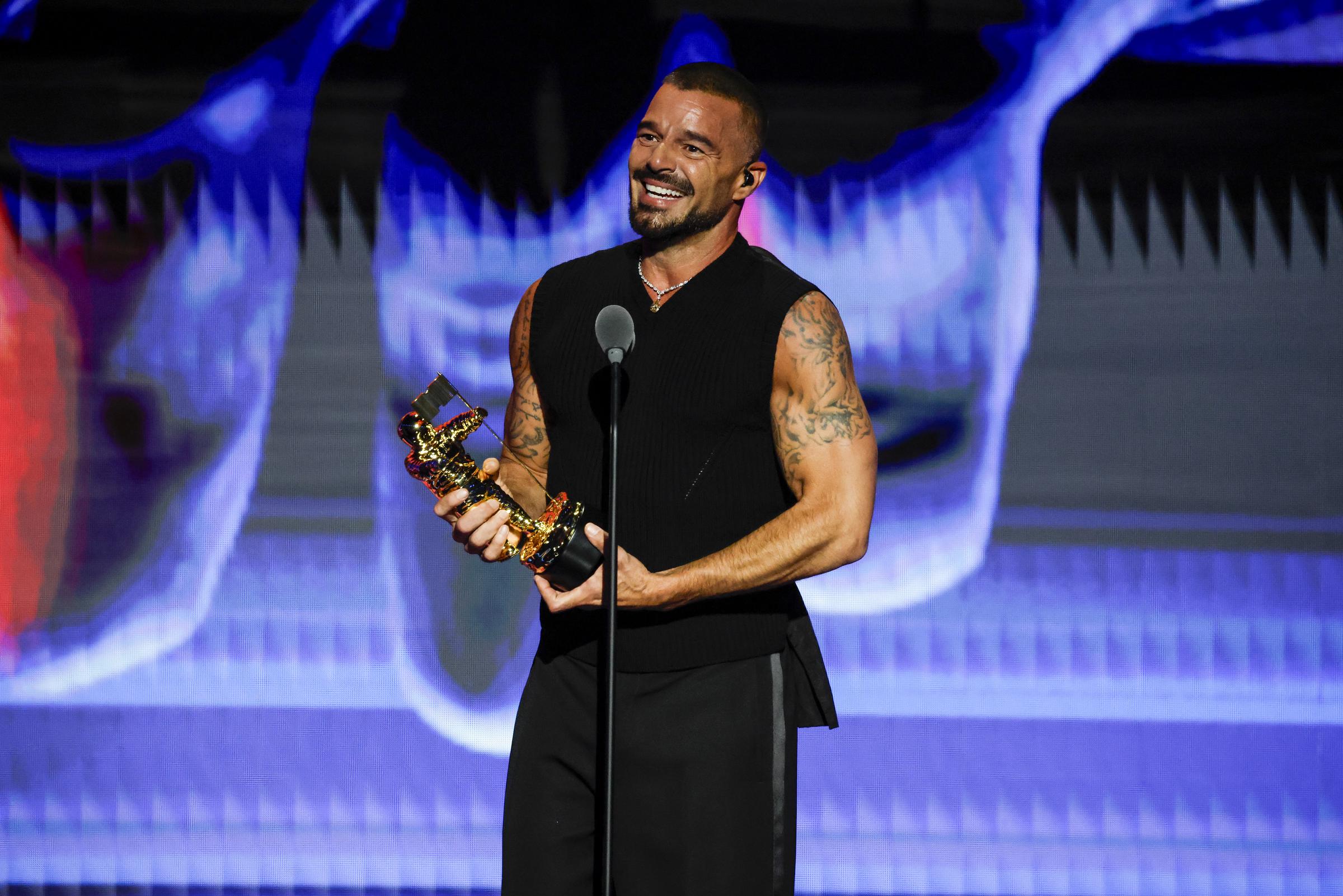 Ricky Martin accepts the Latin Icon Award during the 2025 MTV Video Music Awards at UBS Arena on September 7, 2025, in Elmont, New York. | Source: Getty Images