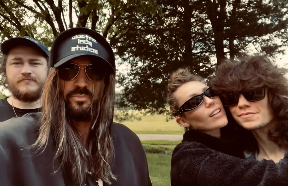 Billy Ray Cyrus pictured with his children, Braison and Miley Cyrus, alongside Miley’s boyfriend, Maxx Morando posted on May 10, 2025 | Source: Instagram/billyraycyrus