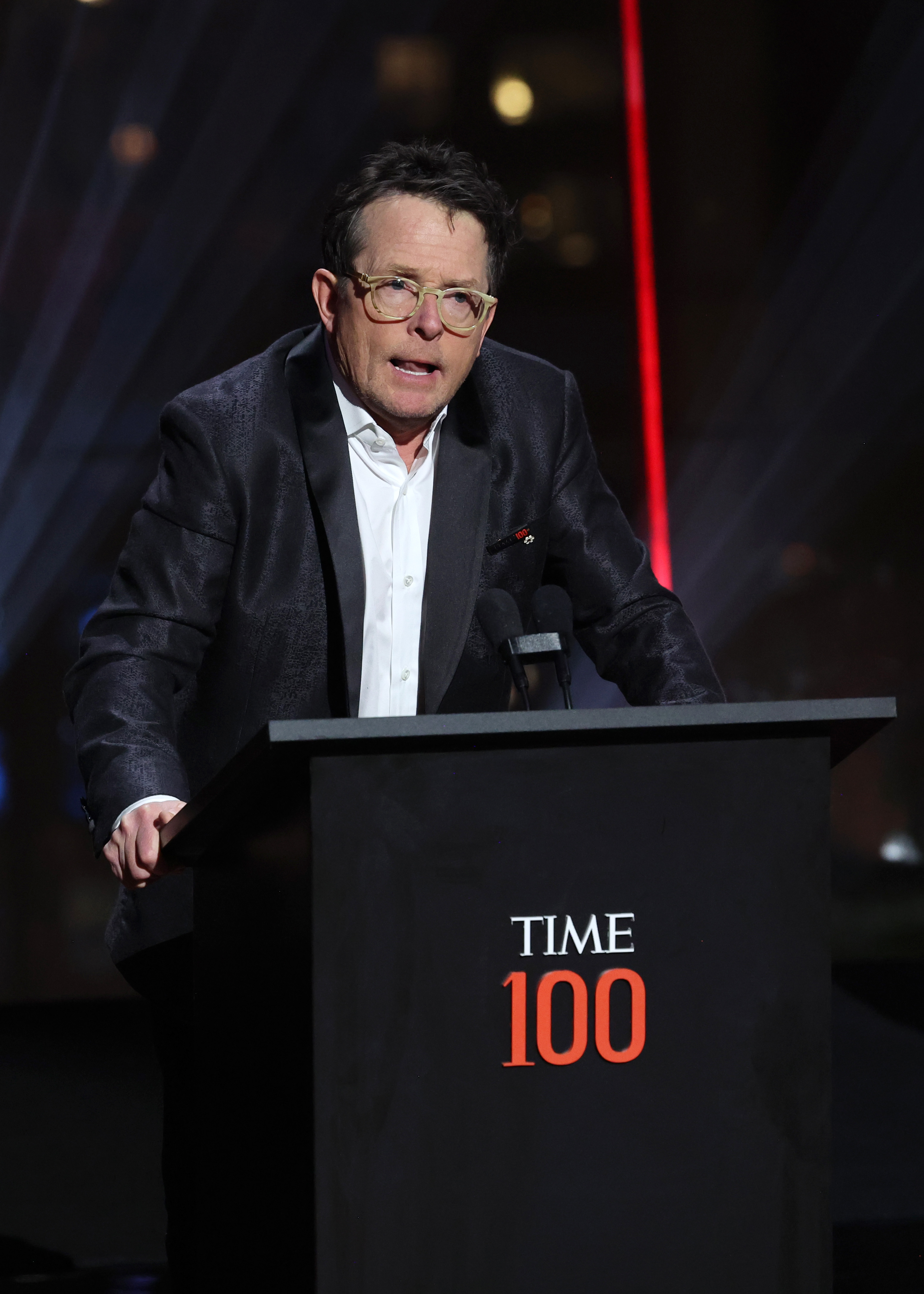 Michael J. Fox speaks onstage during the 2024 TIME100 Gala at Jazz at Lincoln Center on April 25 in New York City. | Source: Getty Images