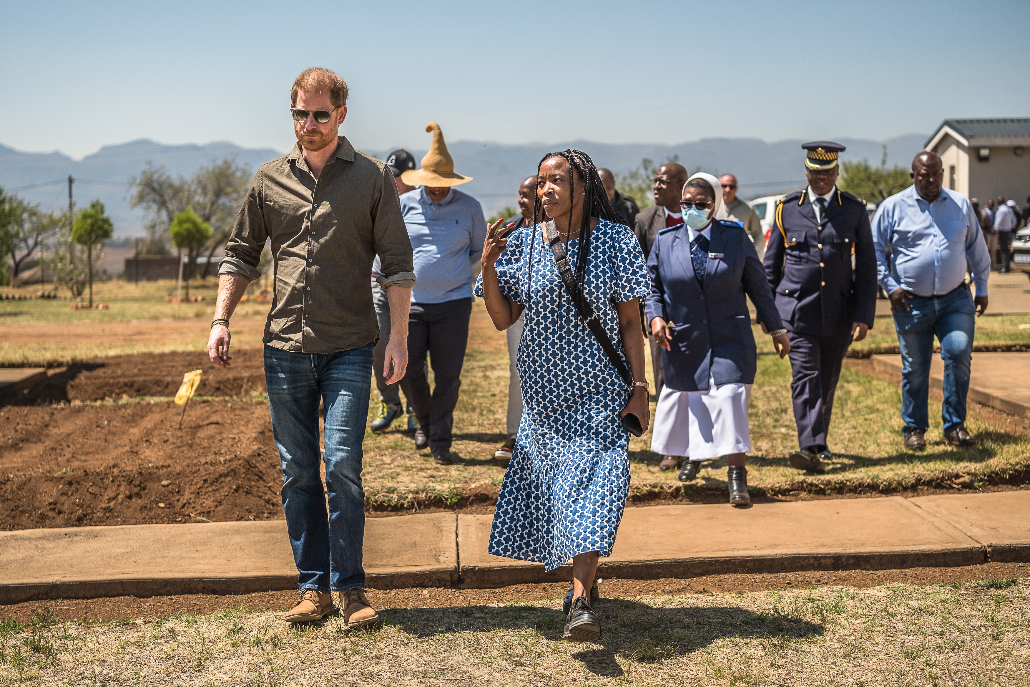 Prince Harry, Duke of Sussex and Ntoli Moletsane, Country Director, Lesotho arrive at a special Sentebale event to visit the Pointmain Health Facility on October 2, 2024. | Source: Getty Images