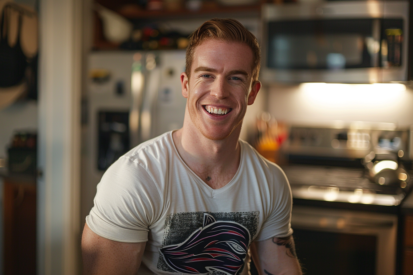 A man smiling in a kitchen | Source: Midjourney