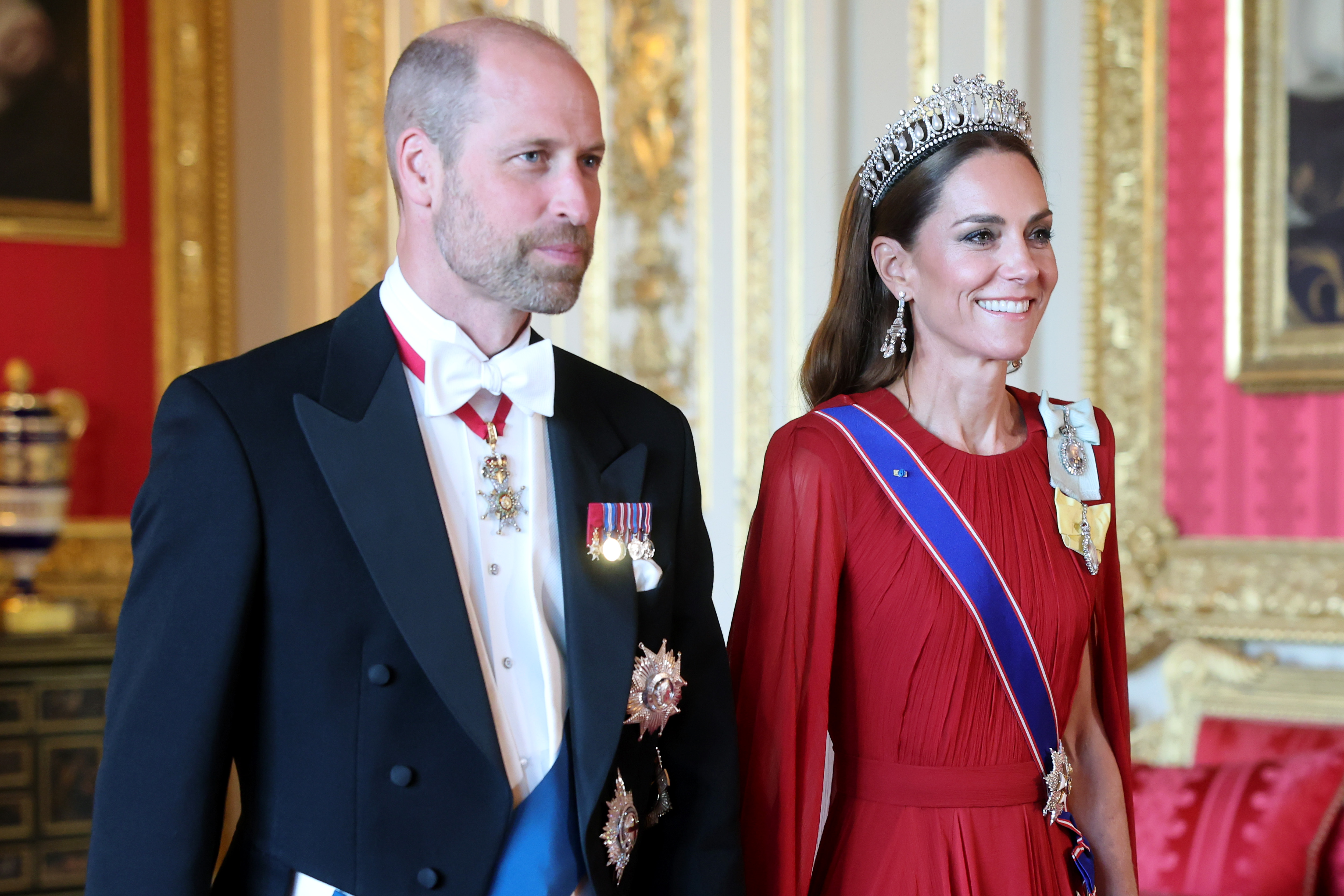 Prince William and Princess Kate attend the State Banquet at Windsor Castle on July 8, 2025, in Windsor, England. | Source: Getty Images