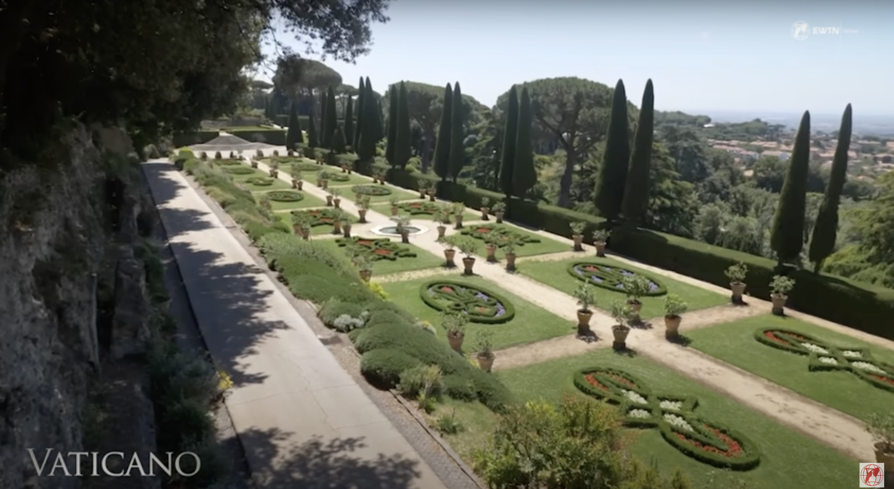 Castel Gandolfo's lush gardens, posted on July 7, 2025. | Source: YouTube/EWTN