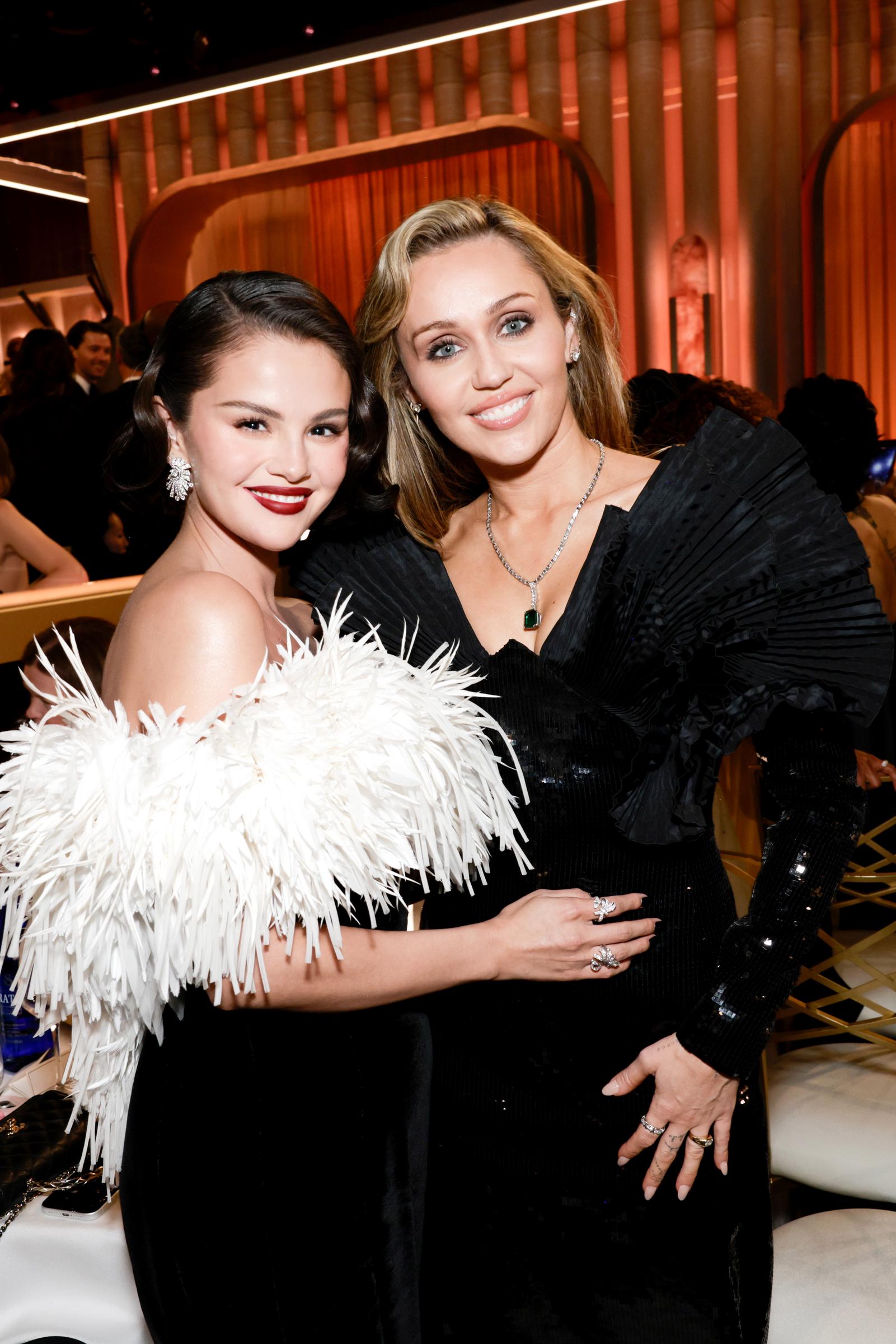 Selena Gomez and Miley Cyrus attend the 83rd Annual Golden Globe Awards at The Beverly Hilton on January 11, 2026 in Beverly Hills, California. | Source: Getty Images