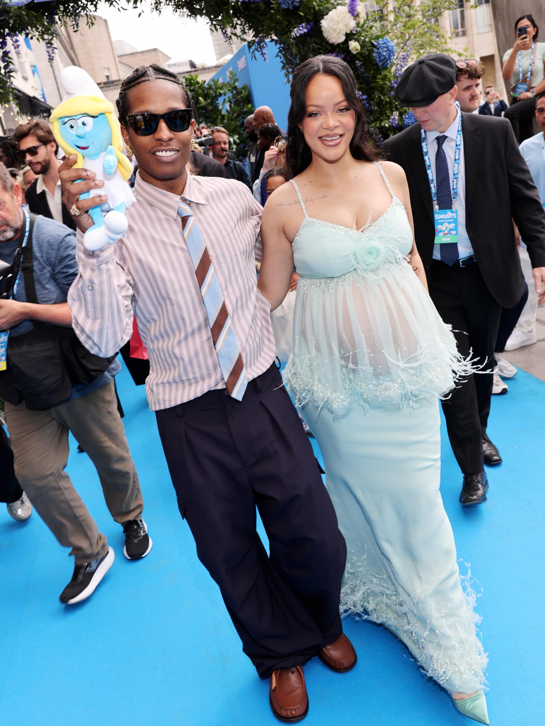 Rihanna and A$AP Rocky attend the "Smurfs" Global Premiere at Mont des Arts on June 28, 2025, in Brussels, Belgium. | Source: Getty Images