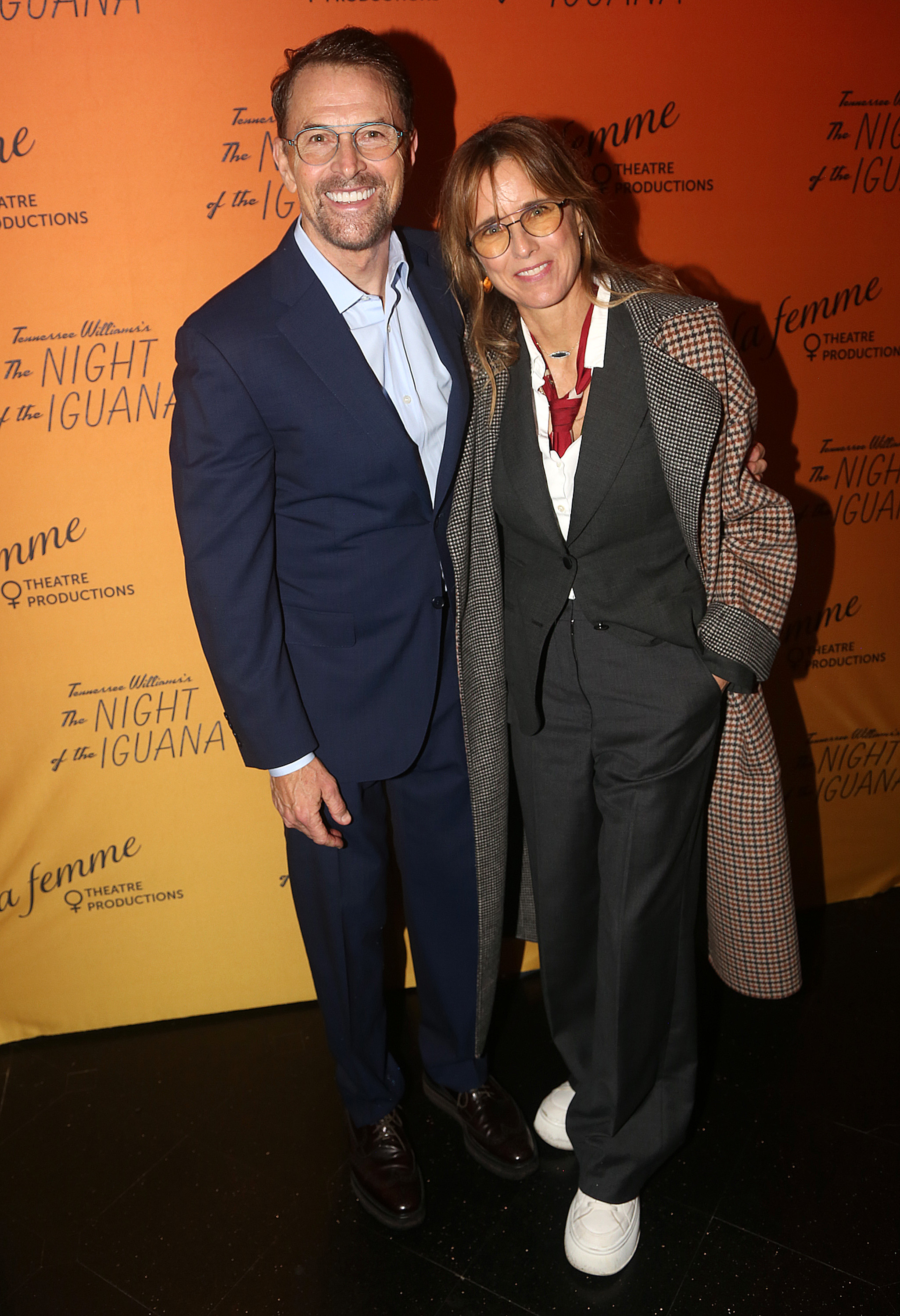 Tim Daly and Tea Leoni pose at the opening night party for La Femme Theatre's "The Night of the Iguana" at Sardi's on December 17, 2023, in New York City. | Source: Getty Images
