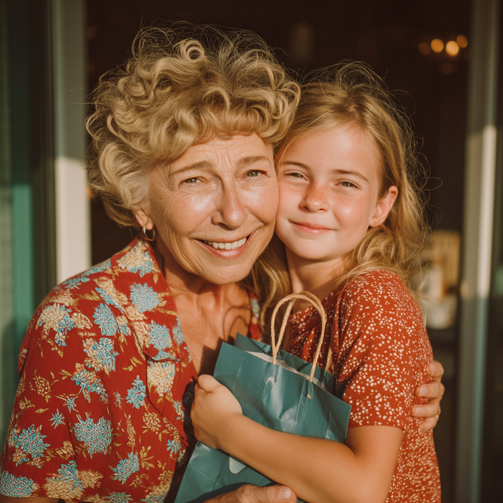 A woman hugging a little girl at a party | Source: Midjourney