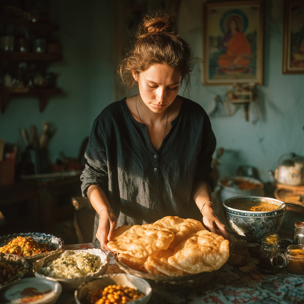 A woman placing a dish | Source: Midjourney