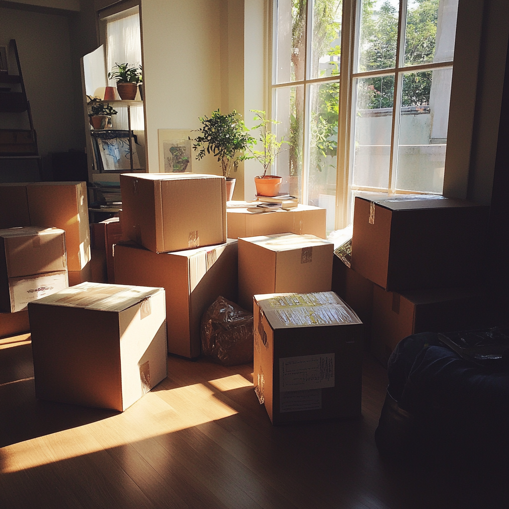 Packed boxes in an apartment | Source: Midjourney