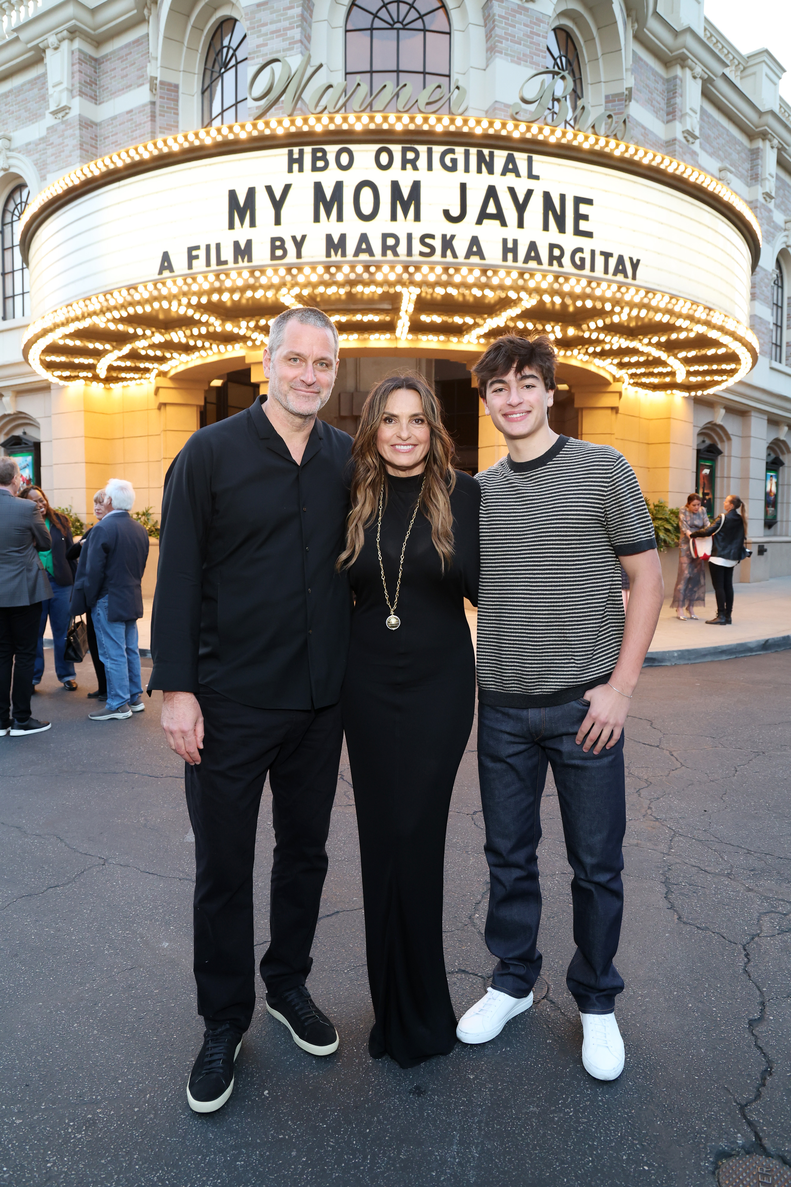 Peter Hermann, Mariska Hargitay, and August Hermann attend the L.A. special screening of HBO Original Documentary "My Mom Jayne" at Warner Bros. Studios on June 23, 2025, in Burbank, California. | Source: Getty Images