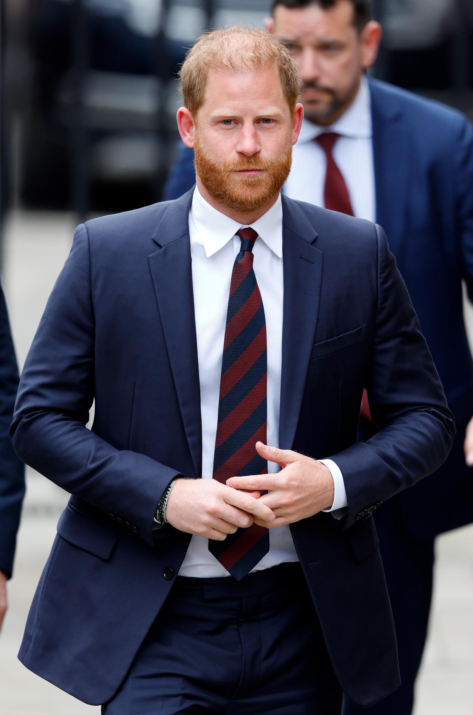 Prince Harry, Duke of Sussex (wearing a Household Division regimental tie) attends day 2 of a Court of Appeal hearing regarding his security at the Royal Courts of Justice on April 9, 2025, in London, England. | Source: Getty Images