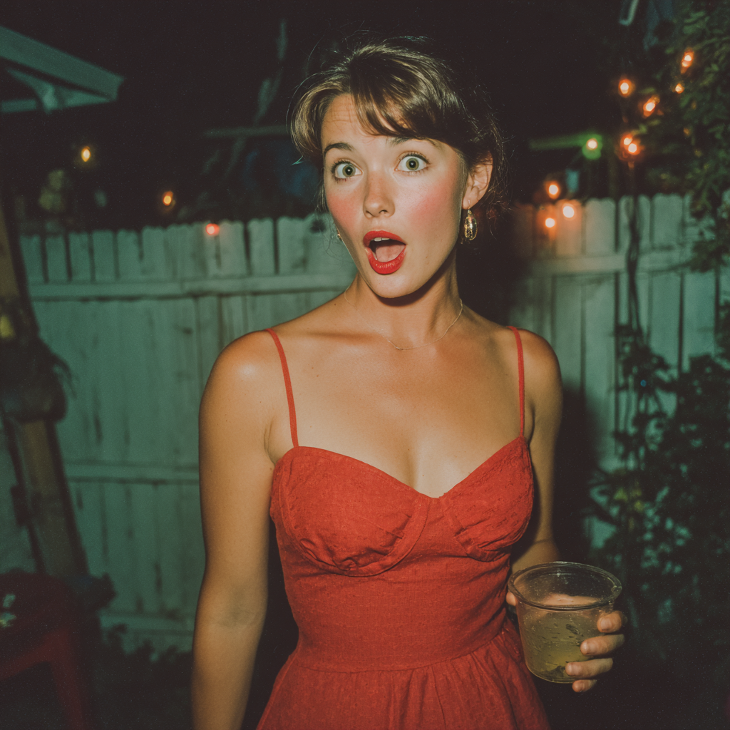 A shocked woman holding a drink | Source: Midjourney