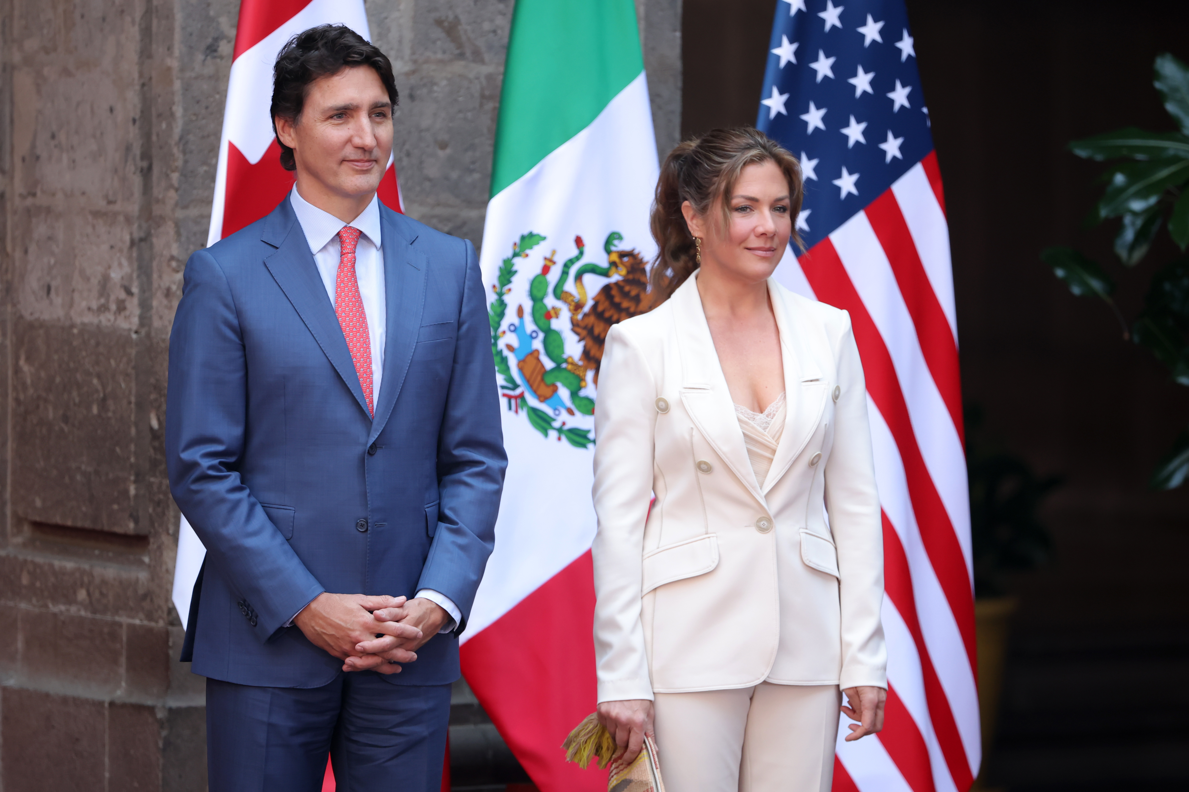 Justin Trudeau and Sophie Grégoire Trudeau pose for the media during the welcome ceremony as part of the '2023 North American Leaders' Summit at Palacio Nacional on January 10, 2023, in Mexico City, Mexico. | Source: Getty Images