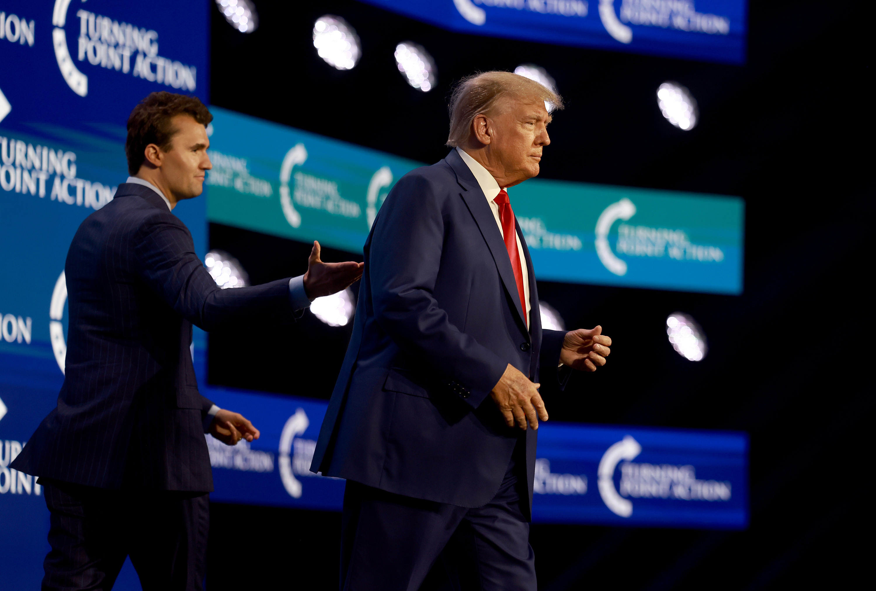 President Donald Trump and Charlie Kirk on July 15, 2023 in West Palm Beach, Florida. | Source: Getty Images