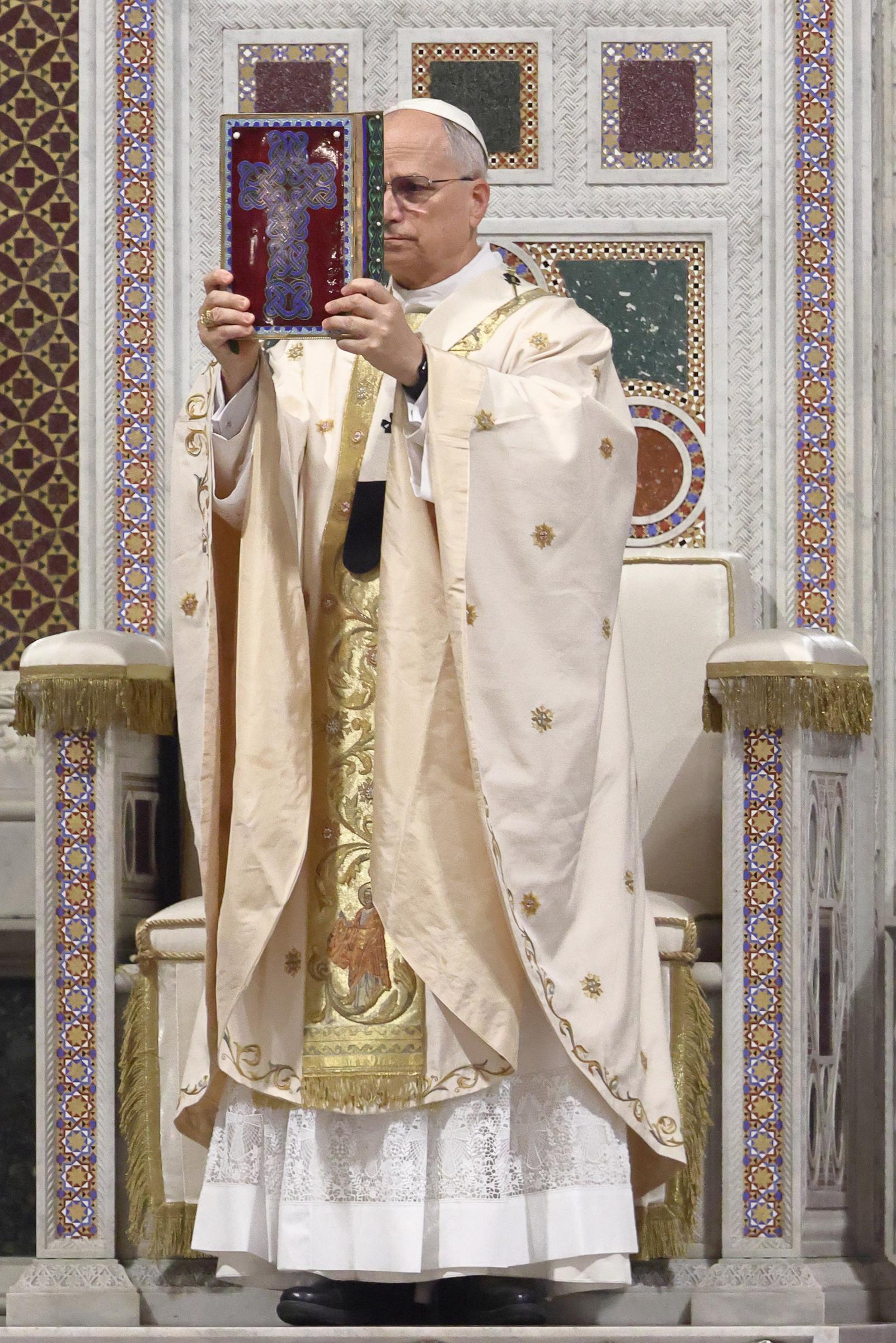 Pope Leo XIV leads his first Mass at the Basilica of St John Lateran, the seat of the Bishop of Rome on May 25, 2025 in Rome, Italy | Source: Getty Images