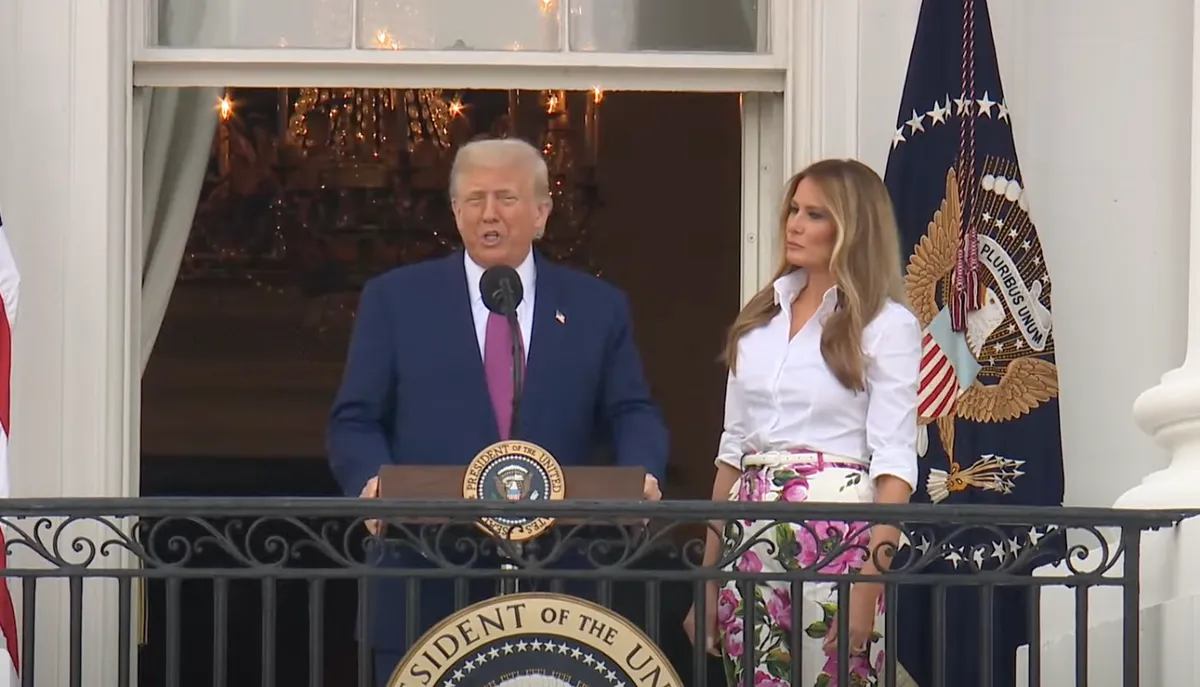 President Donald Trump and First Lady Melania Trump on the Truman Balcony at the White House on June 12, 2025 | Source: YouTube/The White House