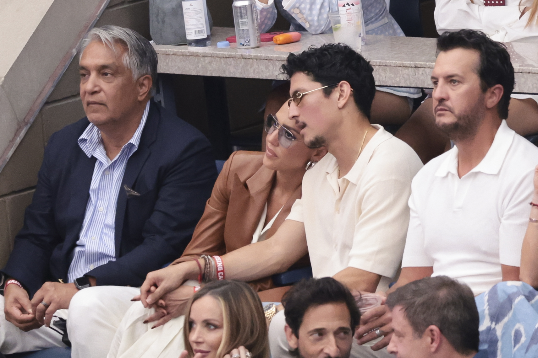 Mark Alba, Jessica Alba, and Danny Ramirez attend the men's final during Day 15 of the 2025 US Open Tennis Championships at USTA Billie Jean King National Tennis Center on September 7, 2025, in Flushing Meadows, Queens, New York City. | Source: Getty Images