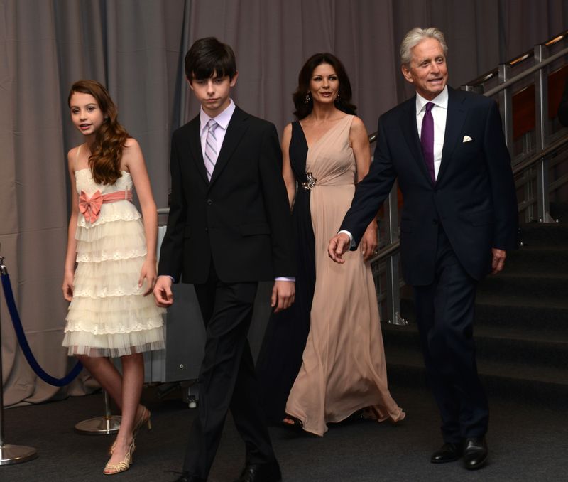 Michael Douglas, Catherine Zeta-Jones, and their children, Dylan and Carys, on June 18, 2015. | Source: Getty Images