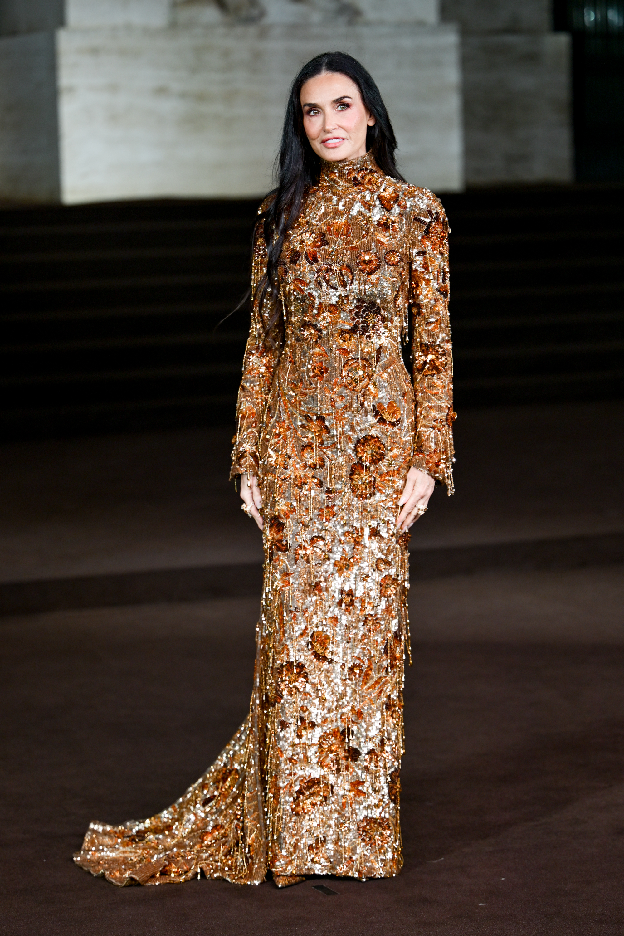 Demi Moore attends the Gucci fashion show as part of Spring/Summer 2026 Milan Fashion Week held at Palazzo Mezzanotte on September 23, 2025, in Milan, Italy. | Source: Getty Images