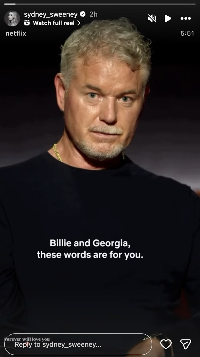 Sydney Sweeney's short tribute to Eric Dane following his passing, posted on February 19, 2026. | Source: Instagram/sydney_sweeney