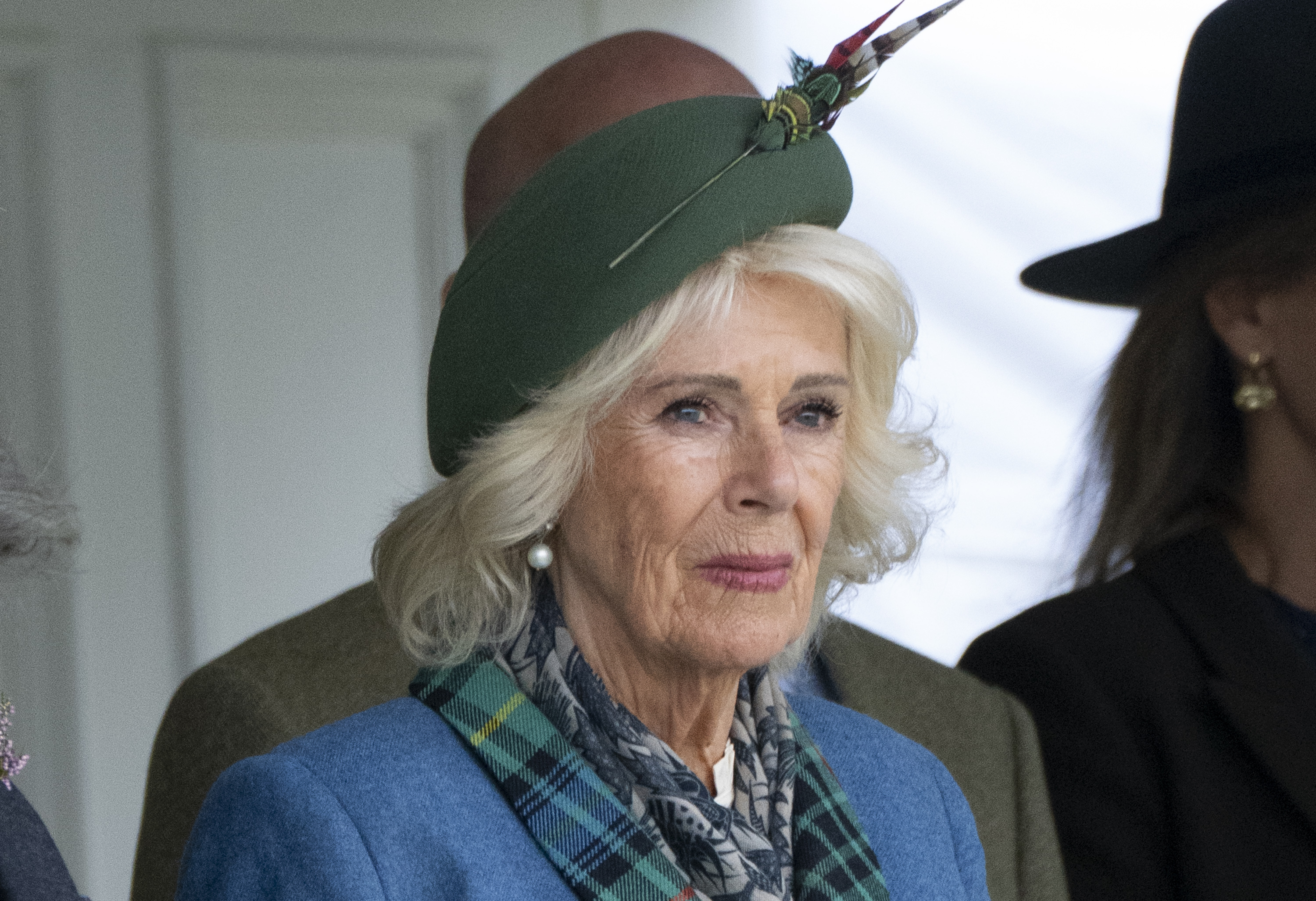 Queen Camilla during the Braemar Royal Highland Gathering at The Princess Royal and Duke of Fife Memorial Park on September 6, 2025 in Braemar, Scotland. | Source: Getty Images