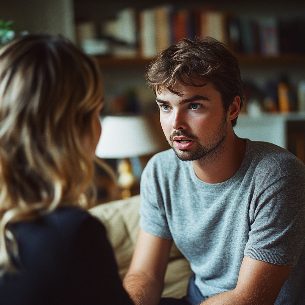 A man discussing something with a woman | Source: Midjourney