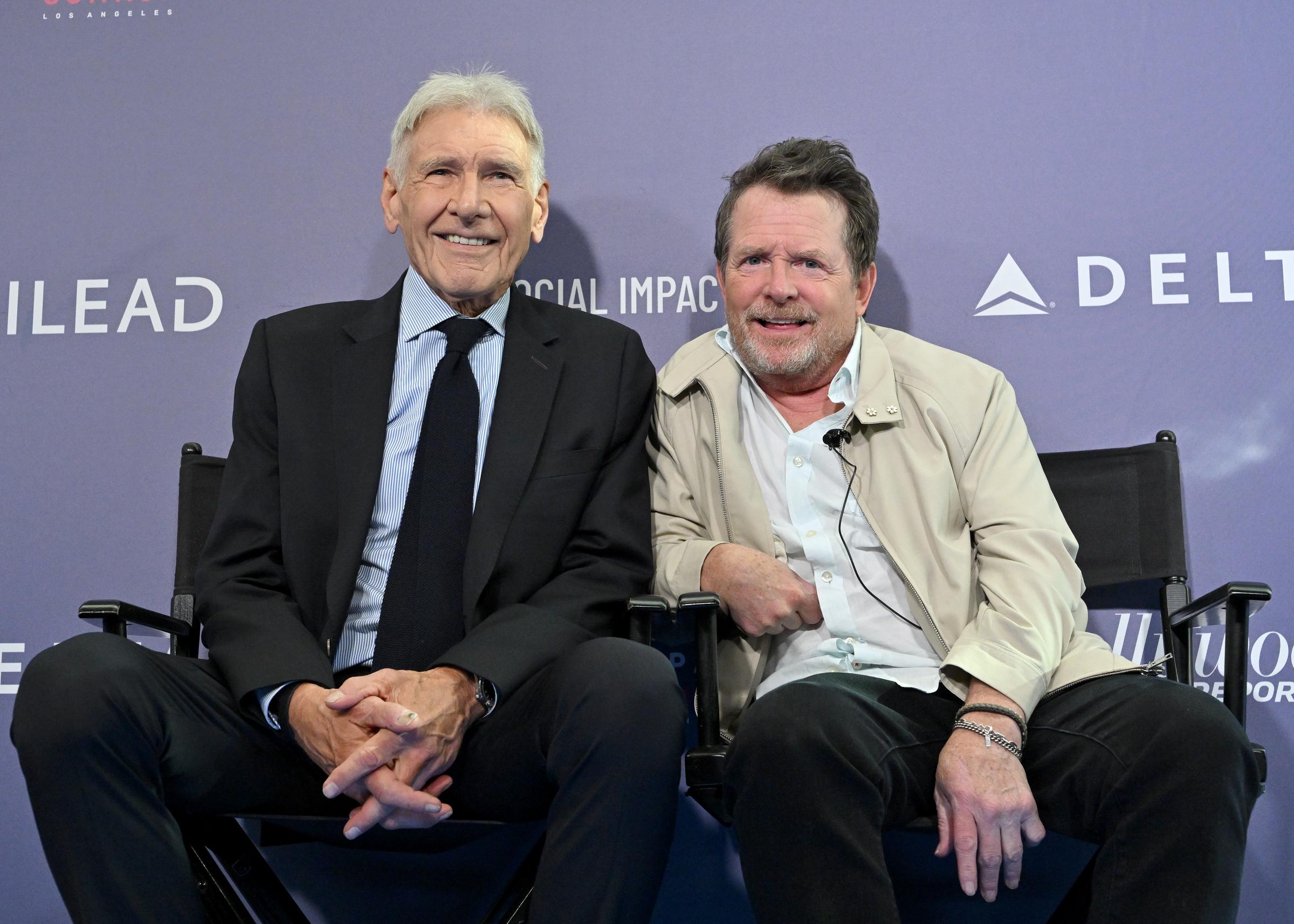 Harrison Ford and Michael J. Fox attend the Third Annual Social Impact Summit at DGA Theatre on July 22, 2026 in Los Angeles, California. | Source: Getty Images