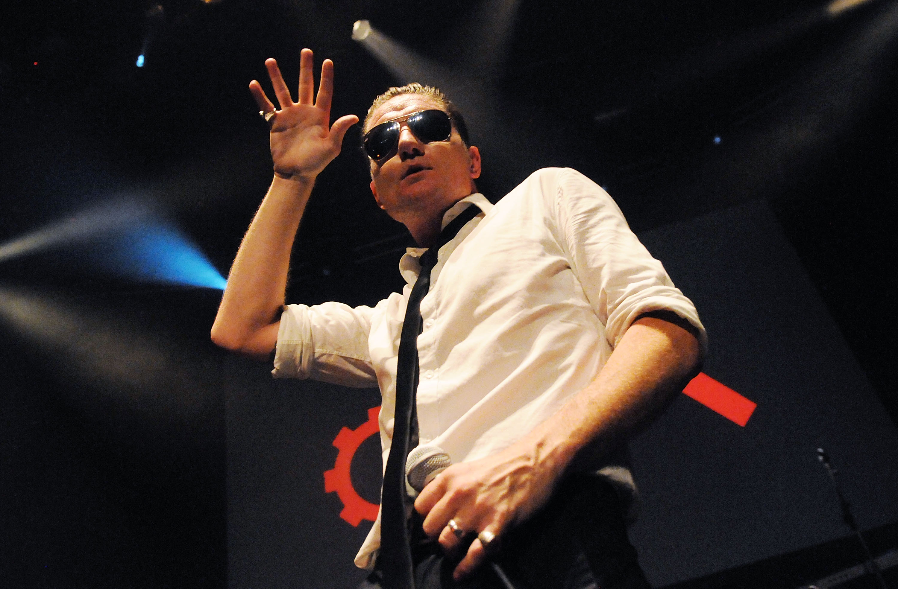 Douglas McCarthy, of British electronic industrial group Nitzer Ebb, performs live on stage during the first night of Short Circuit Presents Mute 'A Festival Of Electronica', at The Roundhouse on May 13, 2011, in London, England. | Source: Getty Images
