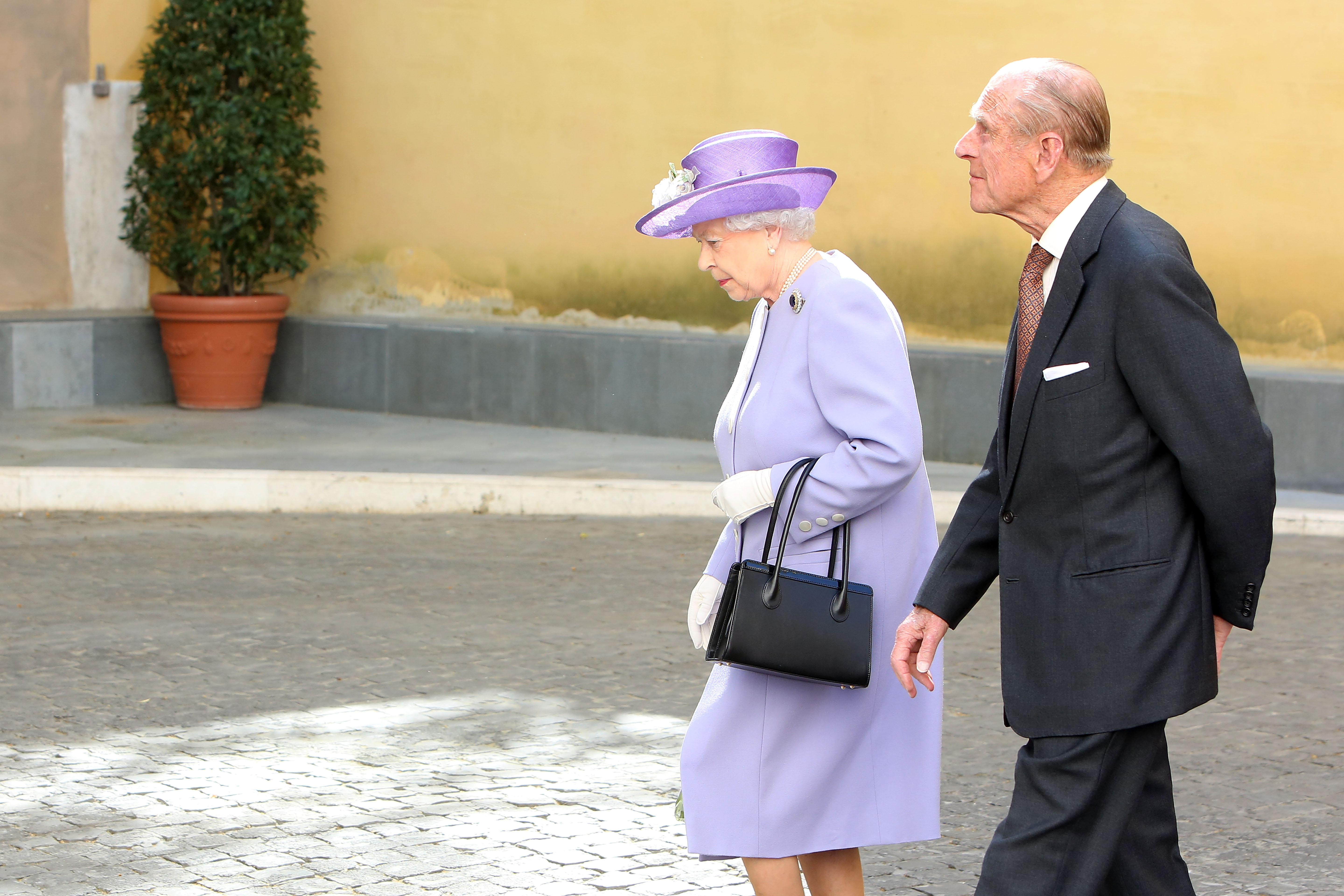 Queen Elizabeth II and Prince Philip, Duke of Edinburgh arrive at the Paul VI Hall for a meeting with Pope Francis on April 3, 2014 in Vatican City, Vatican. | Source: Getty Images