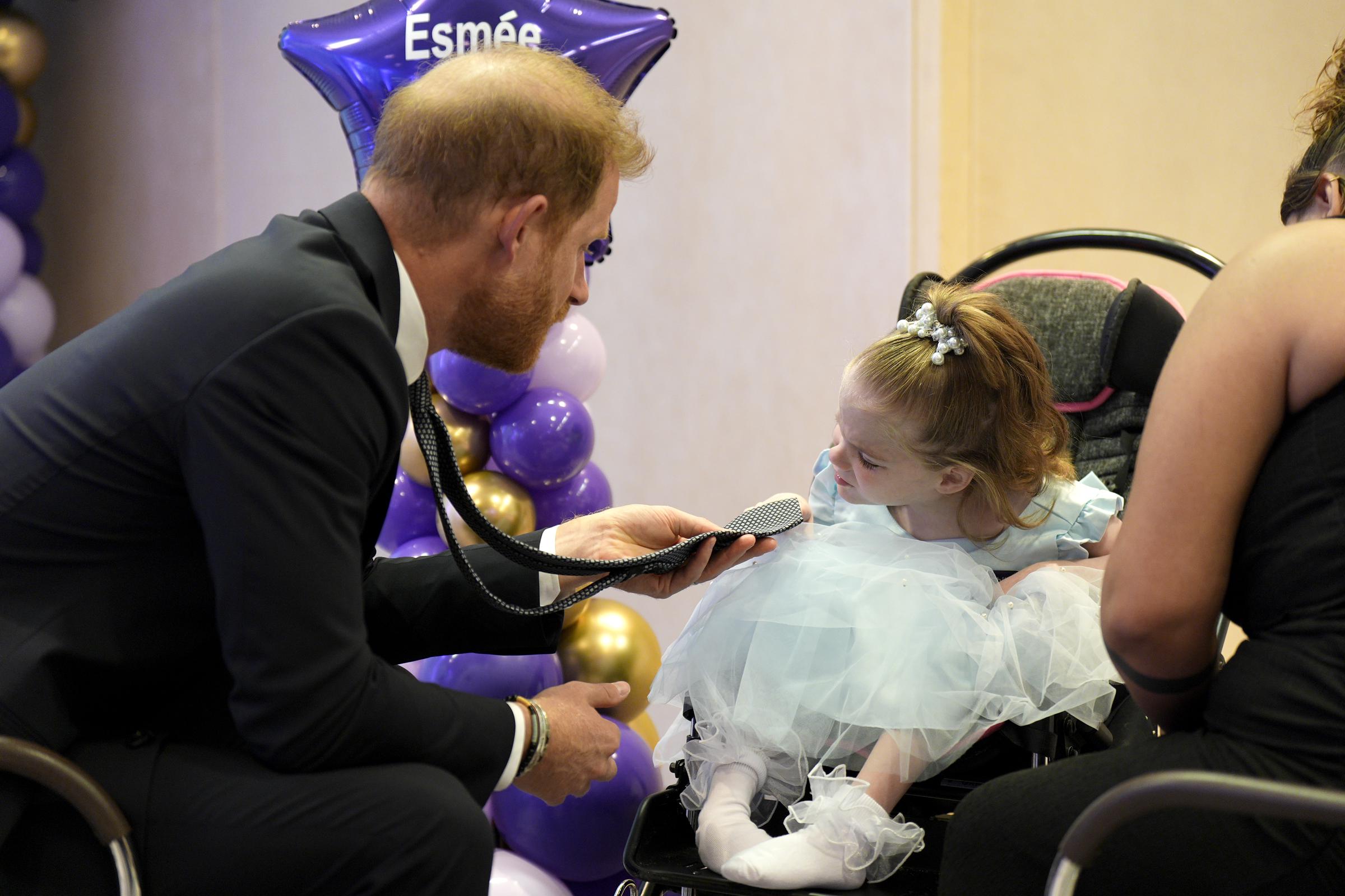 Prince Harry, Duke of Sussex with Esmee Mcglinchey, recipient of the Inspirational Child 4-6 award, at the annual WellChild Awards 2025 at the Royal Lancaster Hotel on September 8, 2025 in London, England. | Source: Getty Images