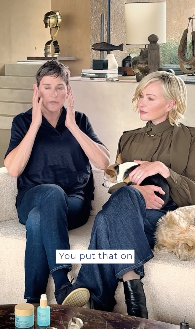 Ellen DeGeneres and Portia De Rossi candidly talk about the two products on the comedian's new skincare line, posted on August 12, 2025. | Source: Instagram/ellendegeneres