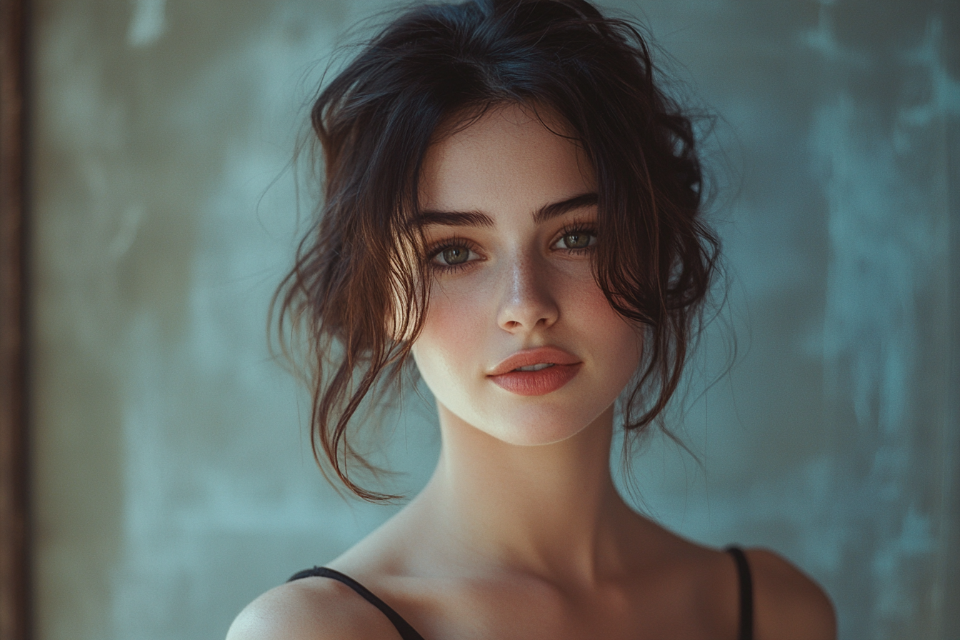 Mulher morena sorrindo levemente | Fonte: Midjouney