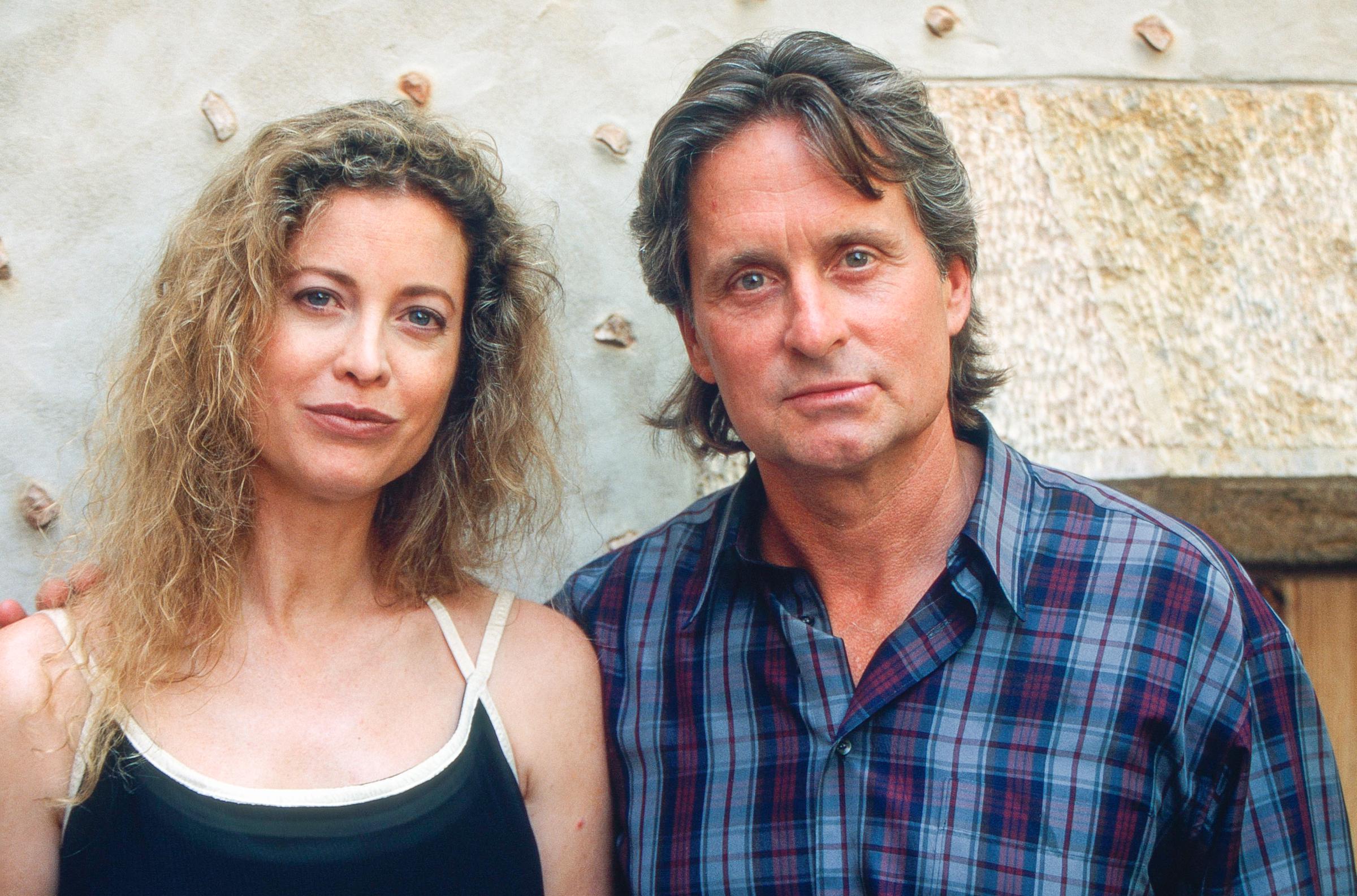 Michael Douglas and his wife Diandra Luker pose at Valldemossa on August 20, 1994 in Mallorca, Spain. | Source: Getty Images