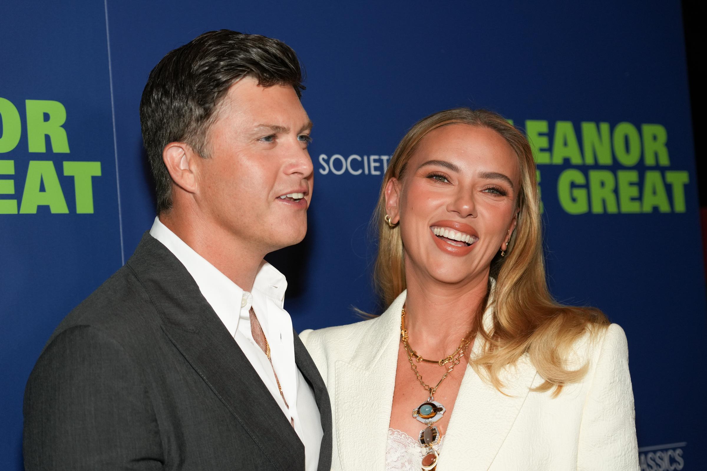 Colin Jost, Scarlett Johansson at the Sony Pictures Classics and The Cinema Society's special screening of "Eleanor the Great" held at Village East by Angelika on September 24, 2025 in New York City. | Source: Getty Images
