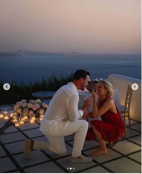 Lady Eliza Spencer saying yes to her fiancé Channing Millerd in Greece from a post dated July 31, 2025 | Source: Instagram/elizavspencer