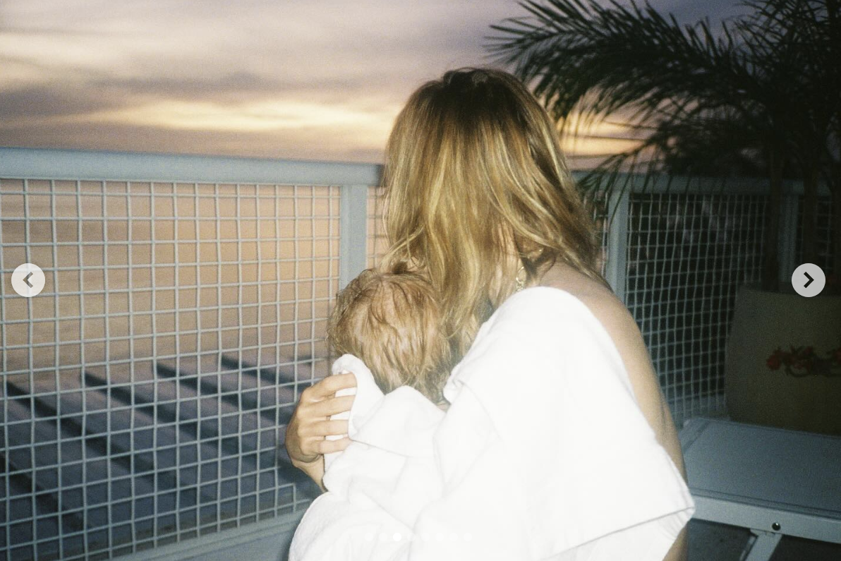 Suki Waterhouse and her daughter in a photo she posted on July 21, 2025  Source: Instagram/sukiwaterhouse