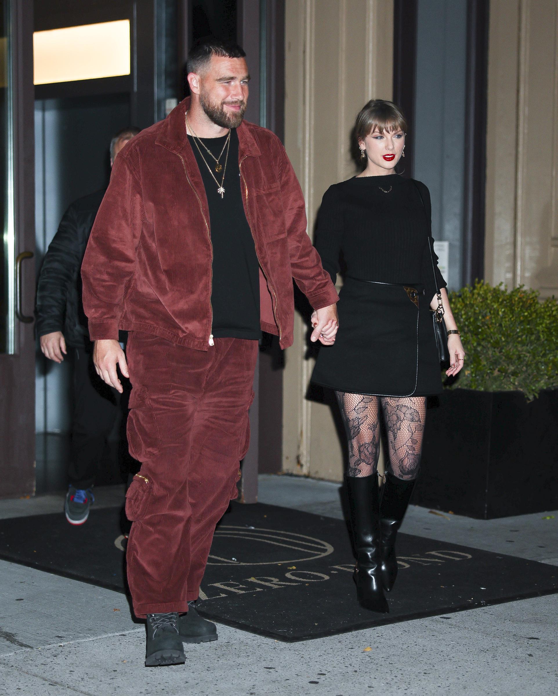 Taylor Swift and Travis Kelce are seen in NoHo on November 6, 2025 in New York City. | Source: Getty Images