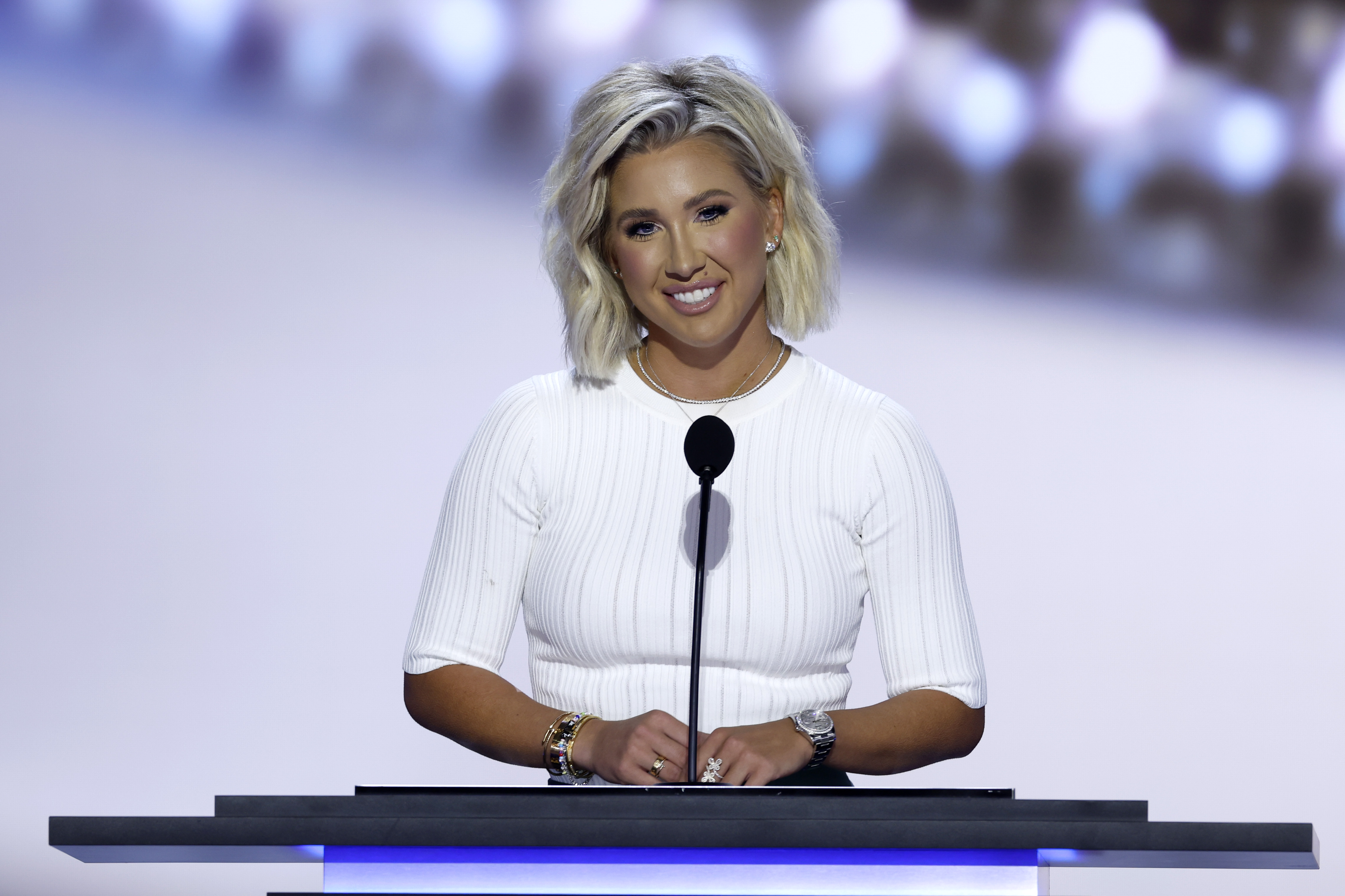 Savannah Chrisley speaks on stage at the Fiserv Forum on July 16, 2024 in Milwaukee, Wisconsin. | Source: Getty Images