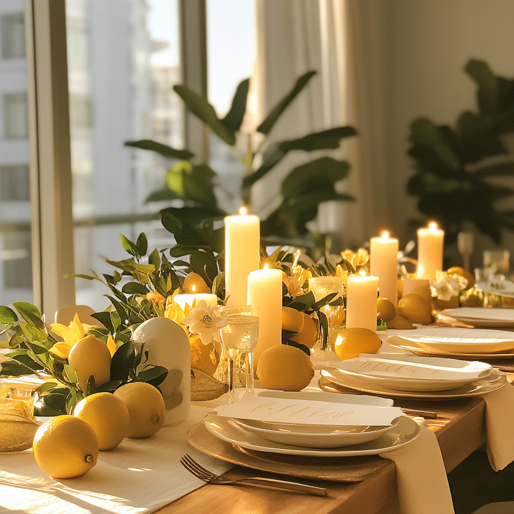 A table setting at a bridal shower | Source: Midjourney