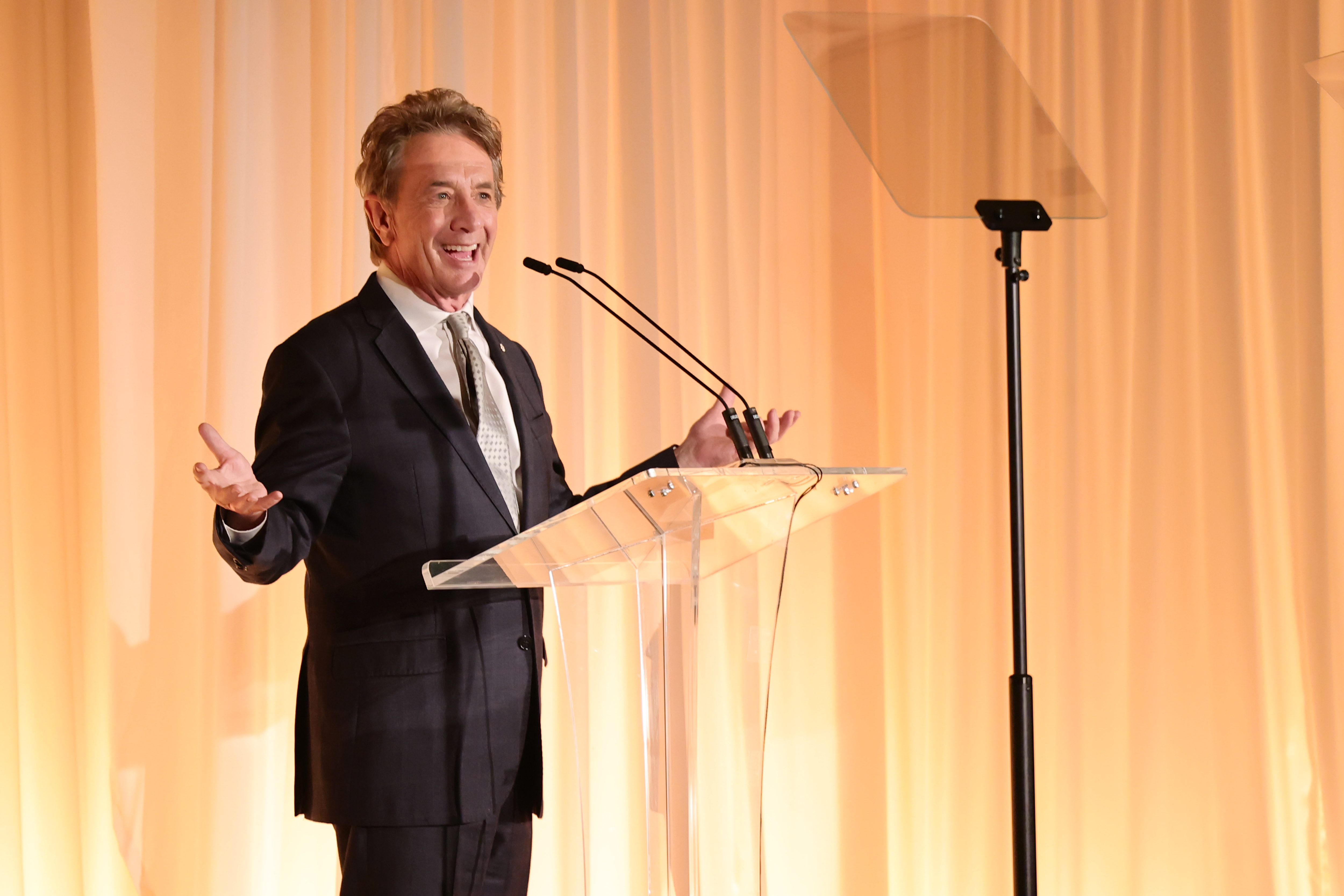 Martin Short speaks onstage during the Tribute of Catherine O'Hara presented by Netflix Is A Joke Festival at The Beverly Hills Hotel on May 10, 2026 in Beverly Hills, California. | Source: Getty Images