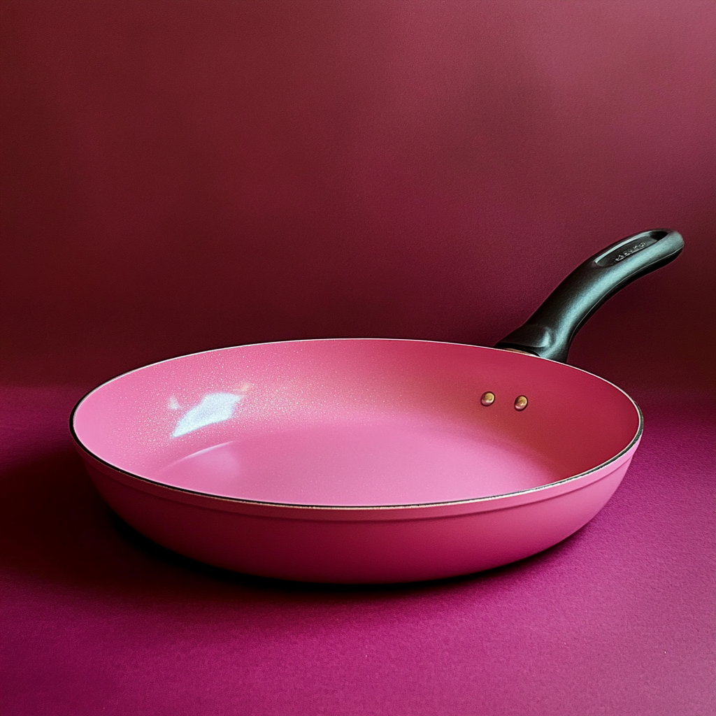 Uma frigideira antiaderente rosa | Fonte: Midjourney