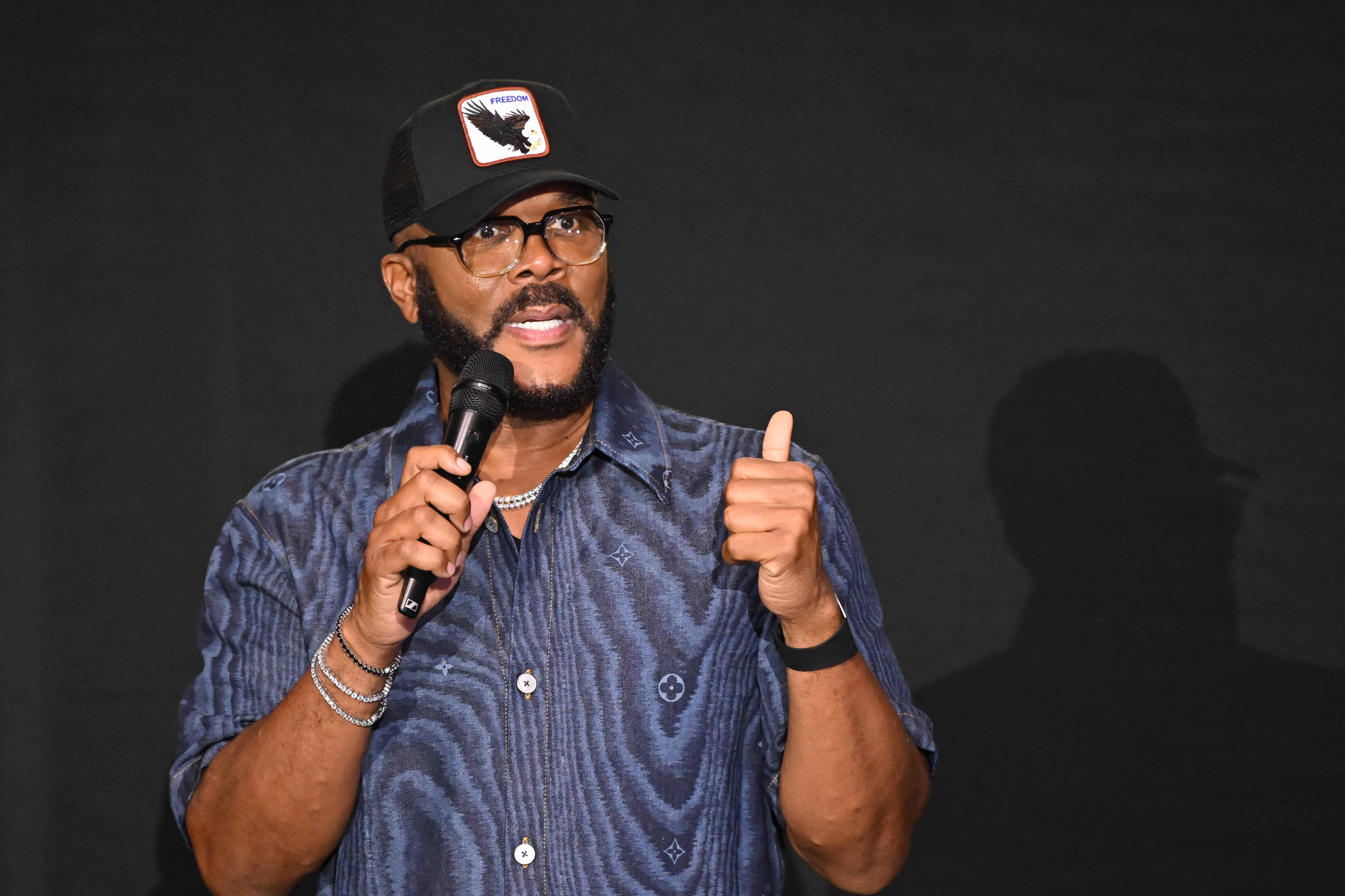 Tyler Perry speaks at a special screening of Madea's Destination Wedding ATL at Regal Atlantic Station on July 10, 2025, in Atlanta, Georgia. | Source: Getty Images