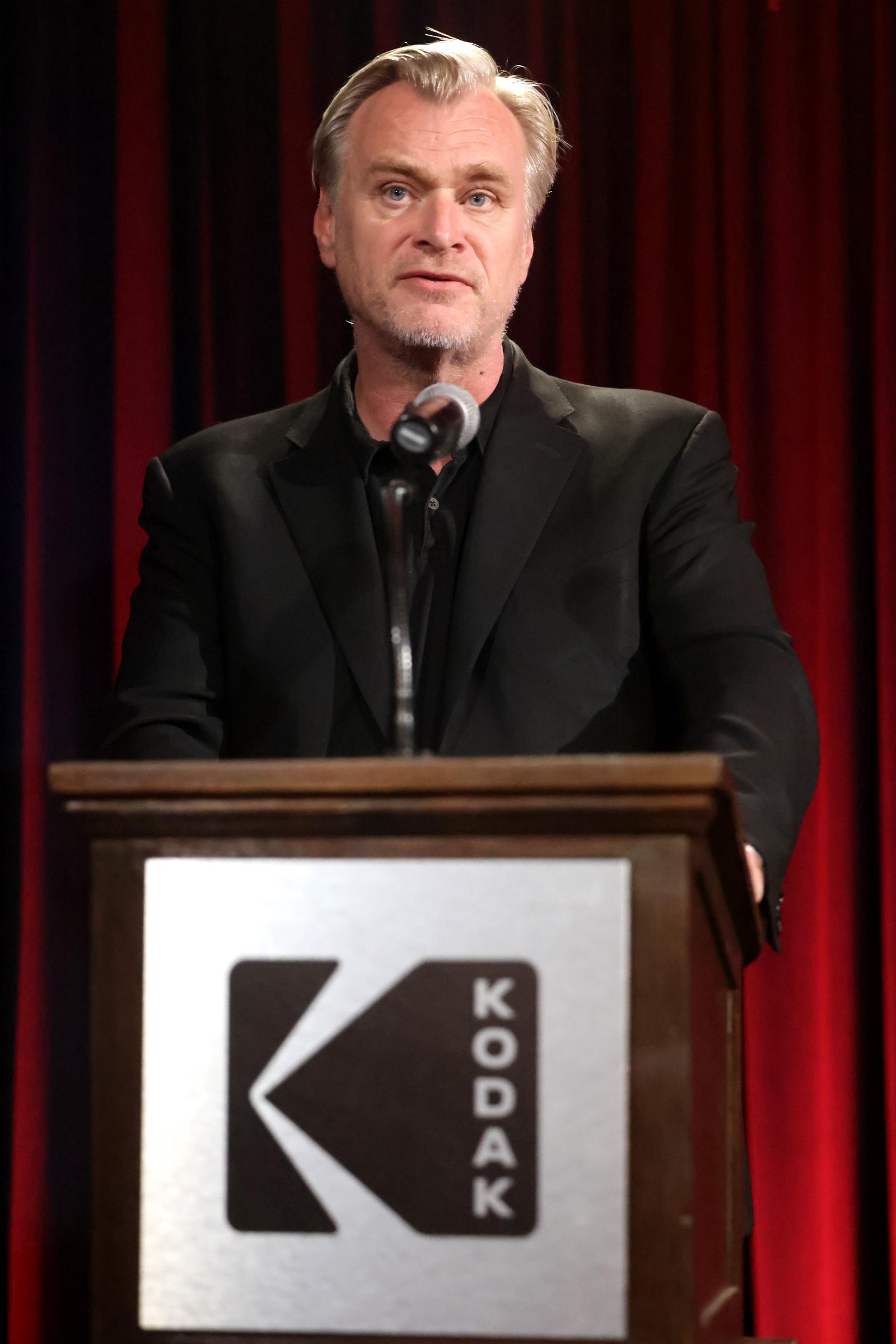 Christopher Nolan onstage during Kodak's Film Awards on March 2, 2026, in Los Angeles, California. | Source: Getty Images
