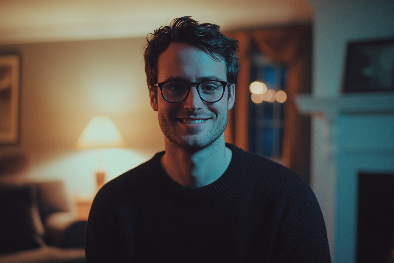 A man smiling in a living room | Source: Midjourney