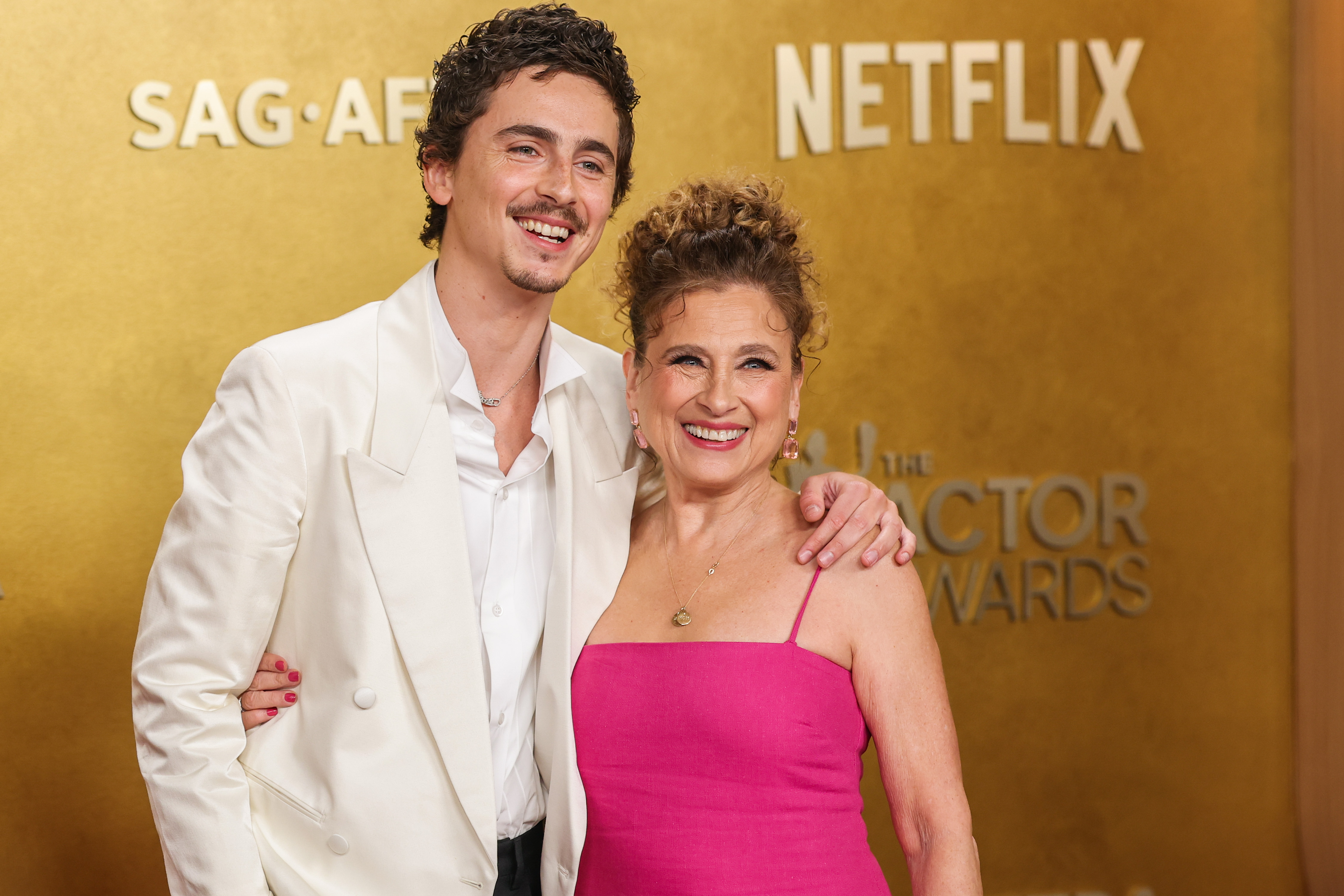 Timothée Chalamet and Nicole Flender at the 32nd Annual Screen Actors Guild (SAG) Awards from the Shrine Auditorium & Expo Hall in Los Angeles, California on March 1, 2026.| Source: Getty Images