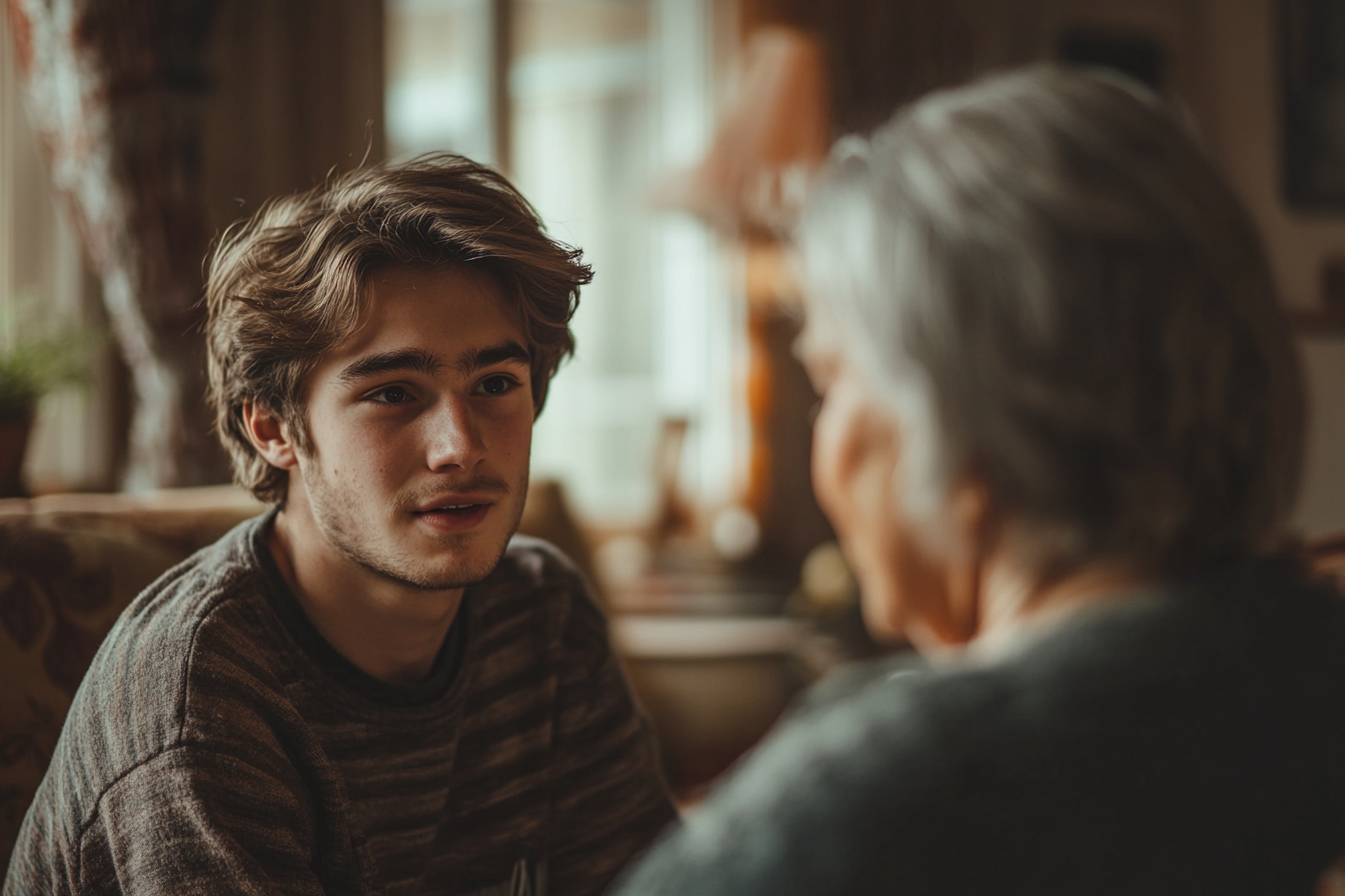 Homem conversando com sua mãe | Fonte: Midjourney